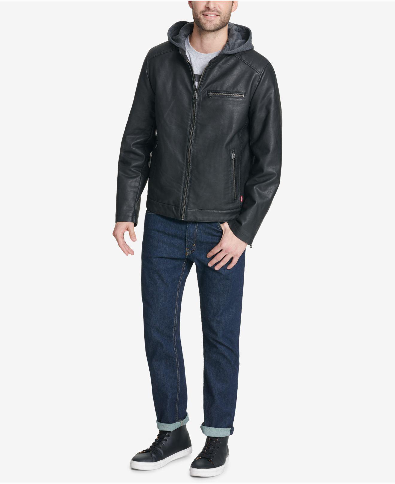 levis leather hooded jacket