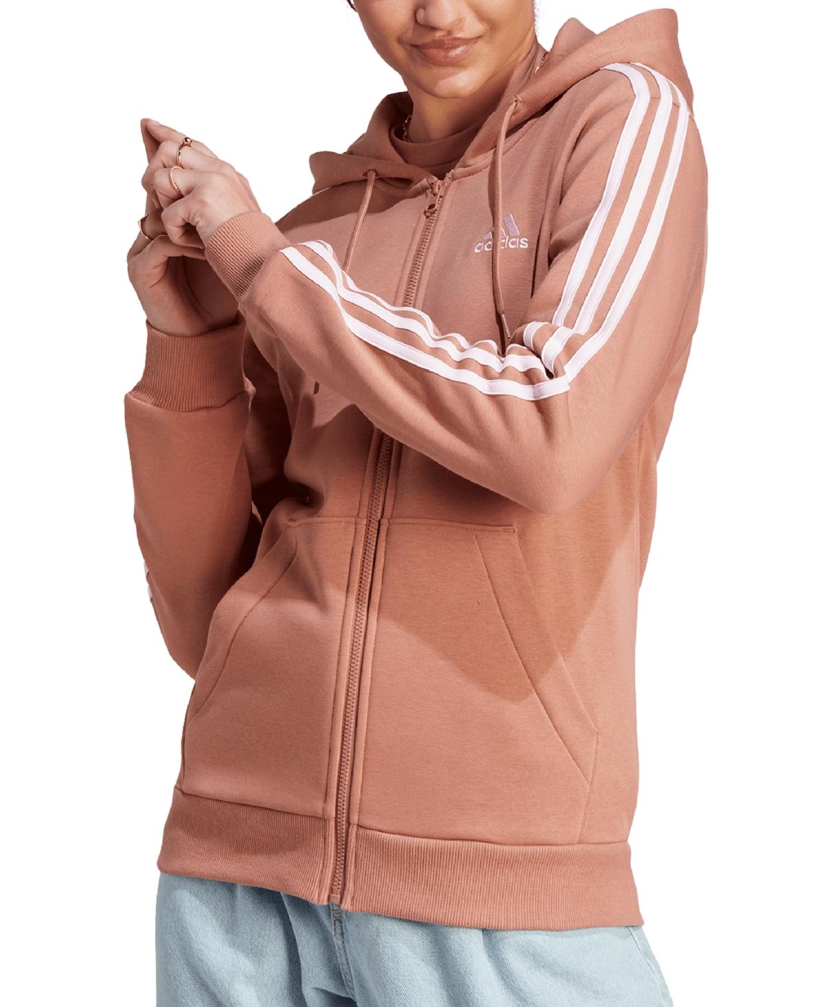 adidas 3-stripe Cotton Fleece Full-zip Hoodie Sweatshirt | Lyst