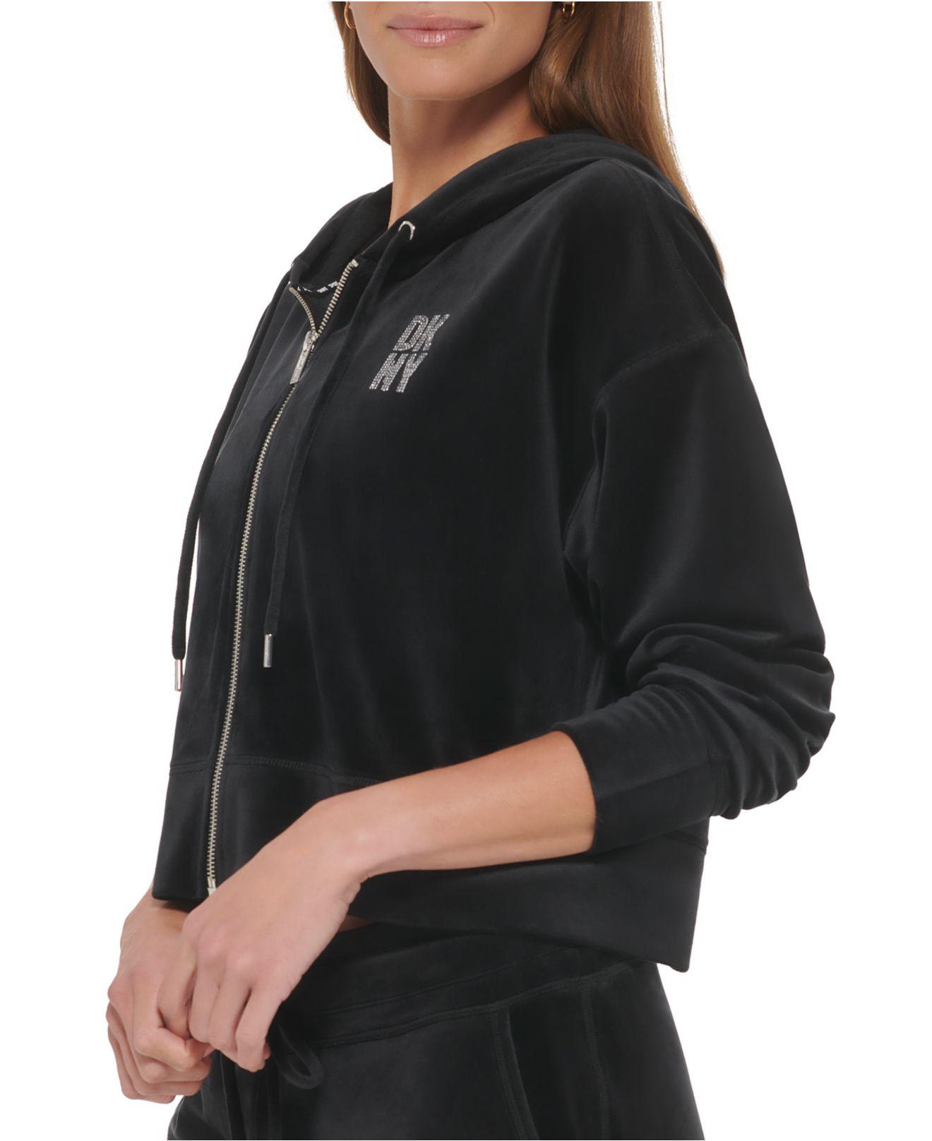 DKNY Sport Womens long sleeve pullover black velour sweatshirt