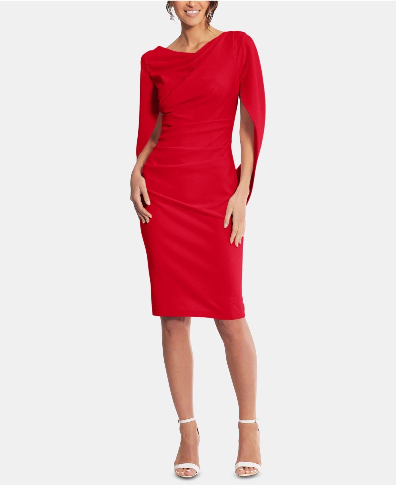 Betsy & Adam Synthetic Caped Sheath Dress in Red - Lyst