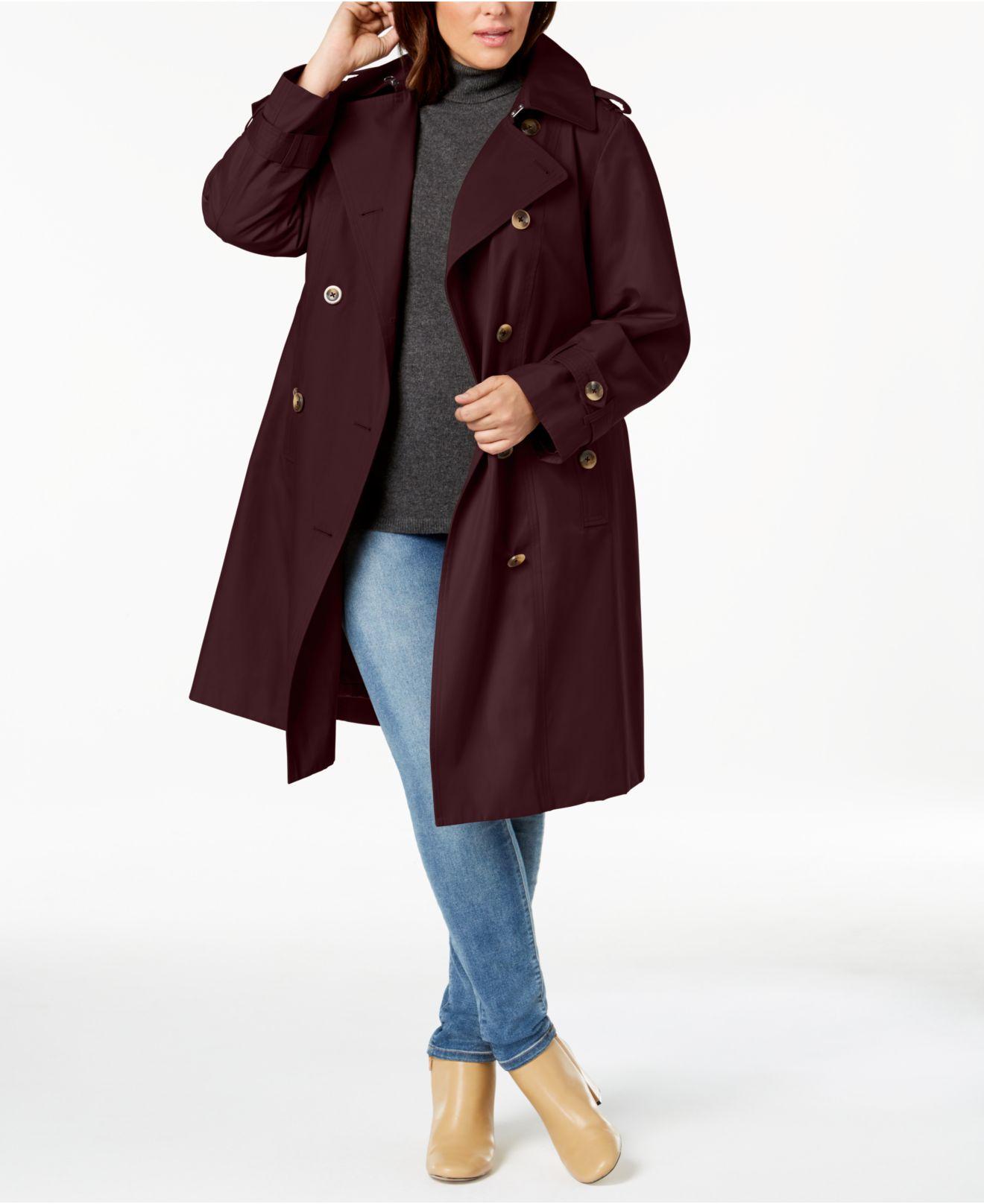 London Fog Cotton Plus Size Double-breasted Hooded Trench Coat, Created ...