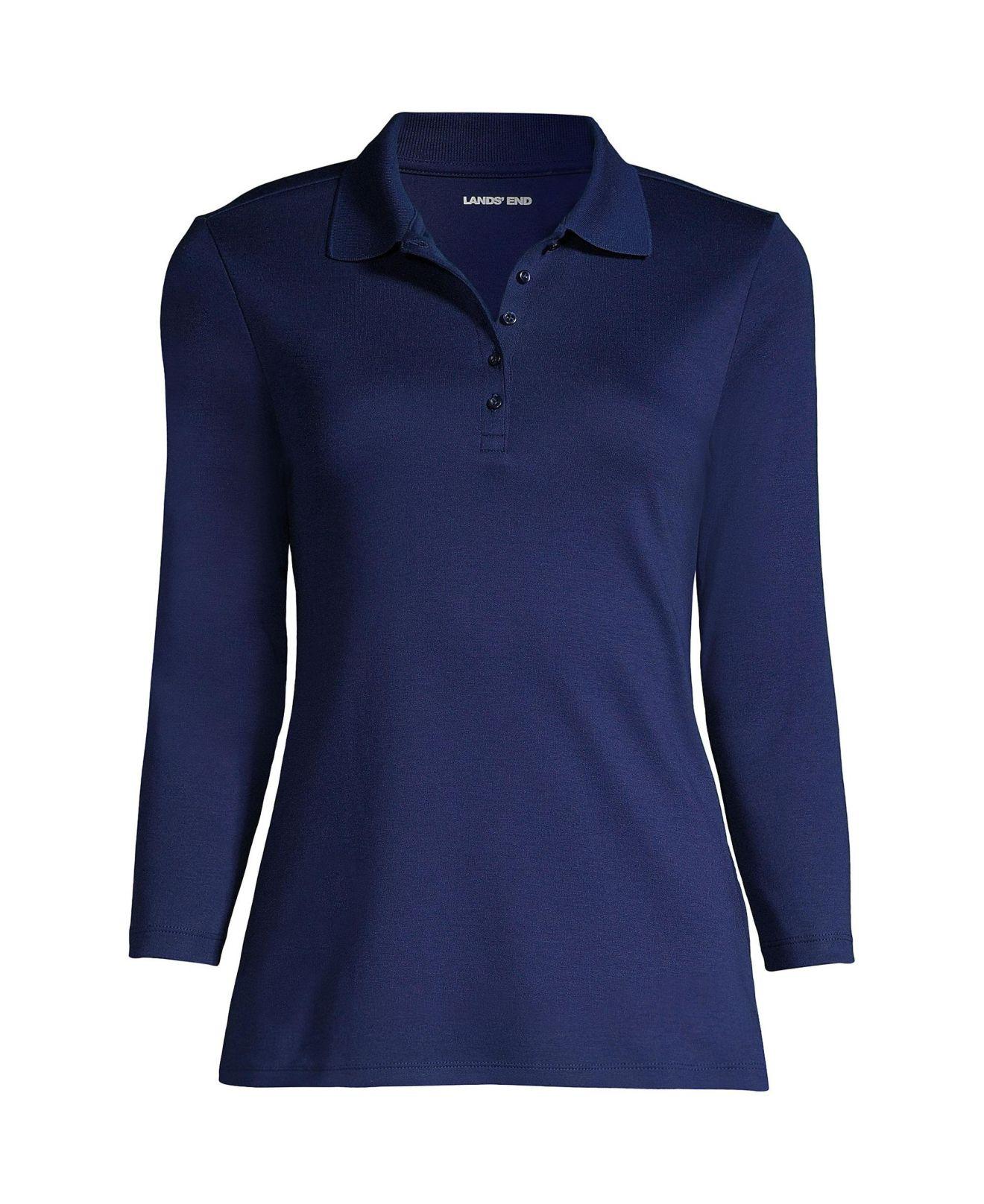 Lands' End Supima Cotton Three Quarters Sleeve Polo Shirt in Blue Lyst
