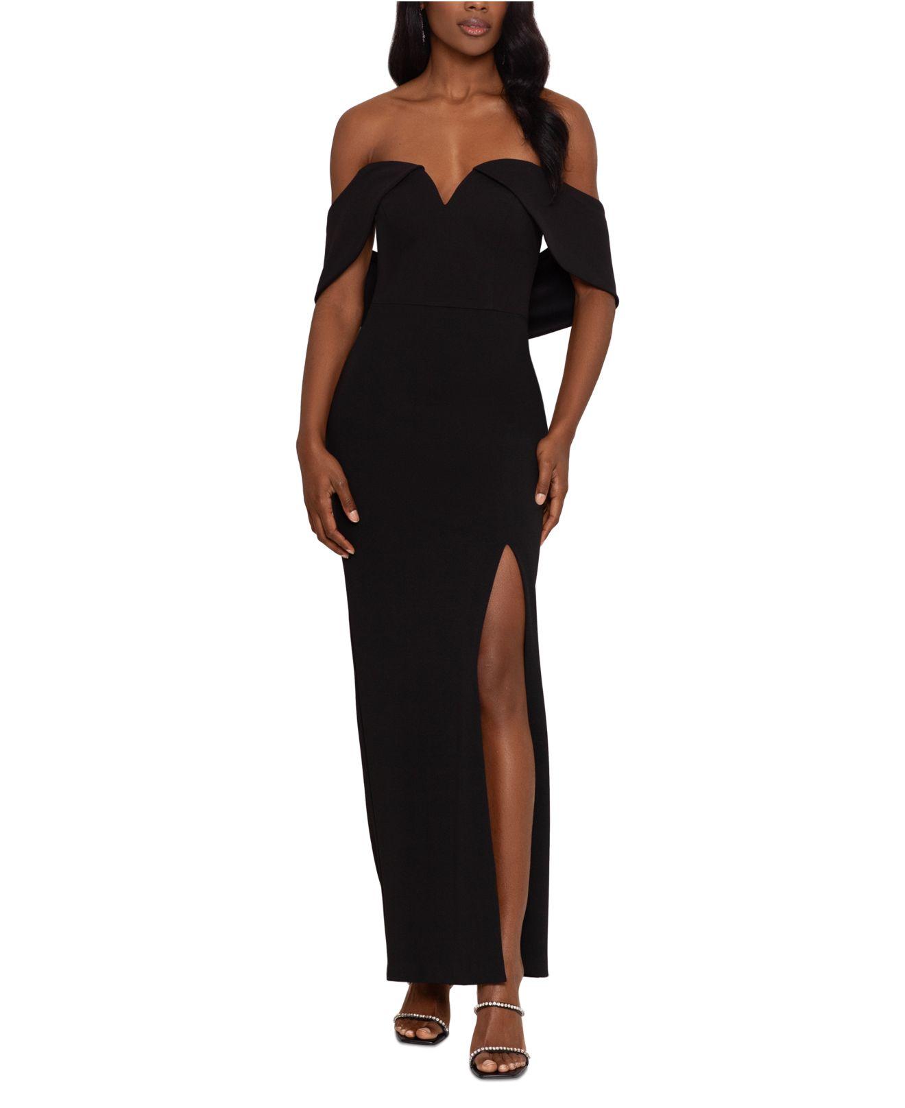 Xscape Off The Shoulder Scuba Crepe Gown In Black Lyst 