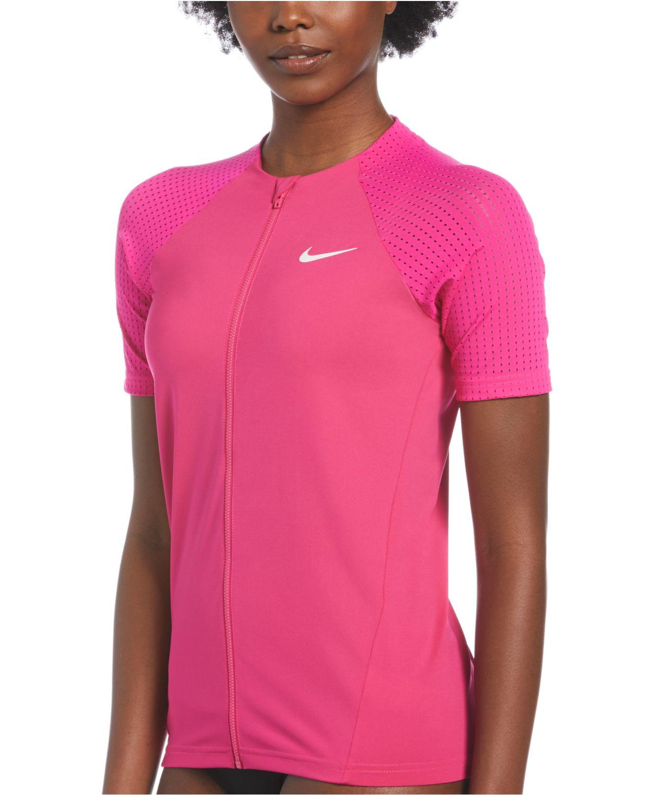 Nike Mesh-sleeve Zip-front Rash Guard in Pink | Lyst