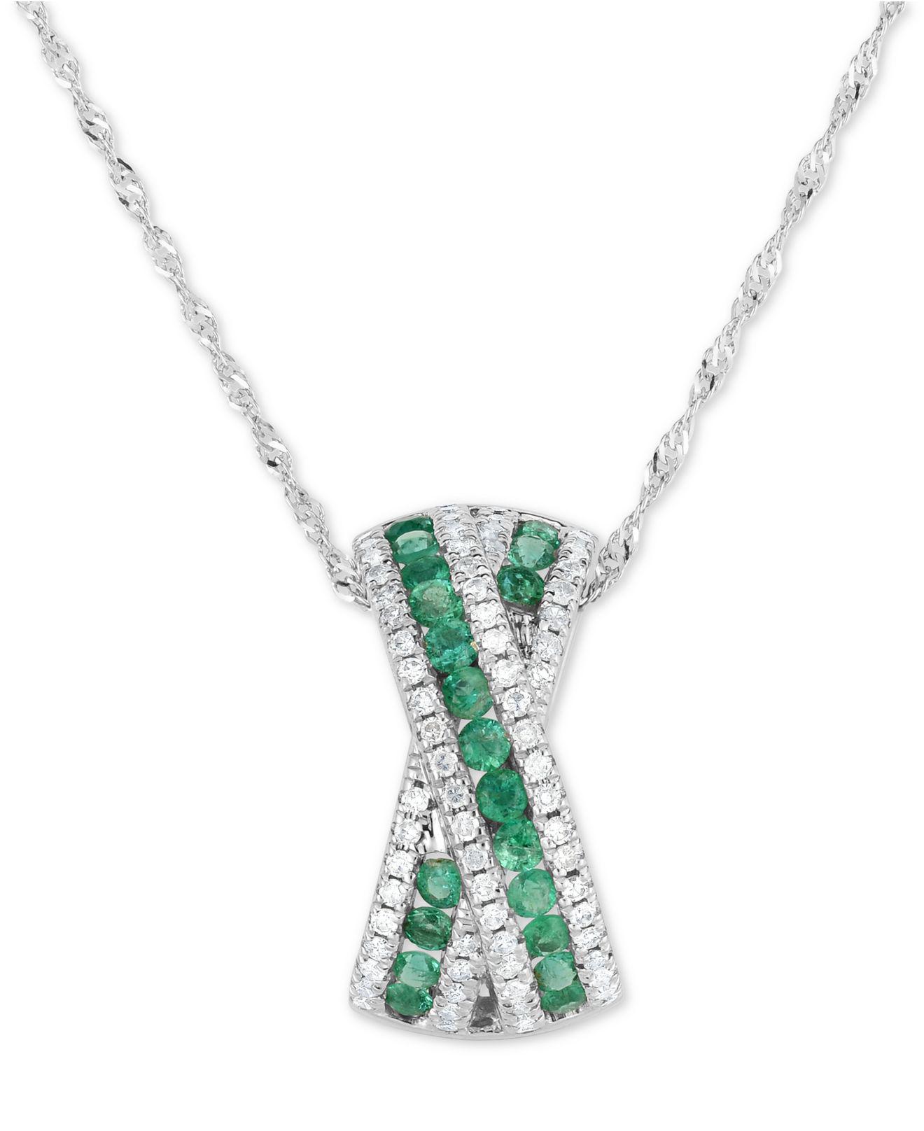 Macy's Emerald (3/8 Ct. T.w.) & Diamond (1/4 Ct. T.w.) Crisscross 18