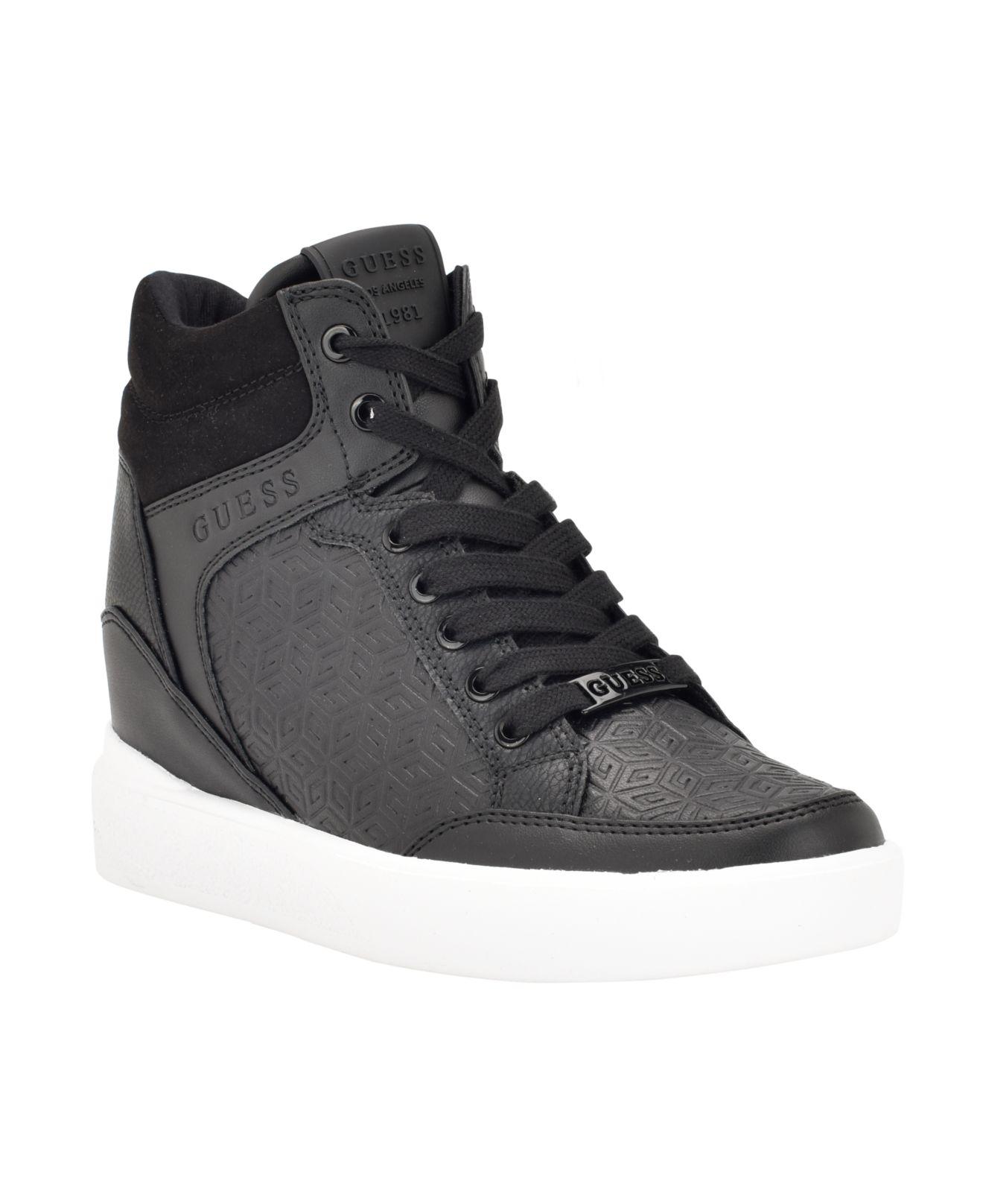 Guess Blairin Logo Hidden Wedge Lace-up Sneakers in Black | Lyst