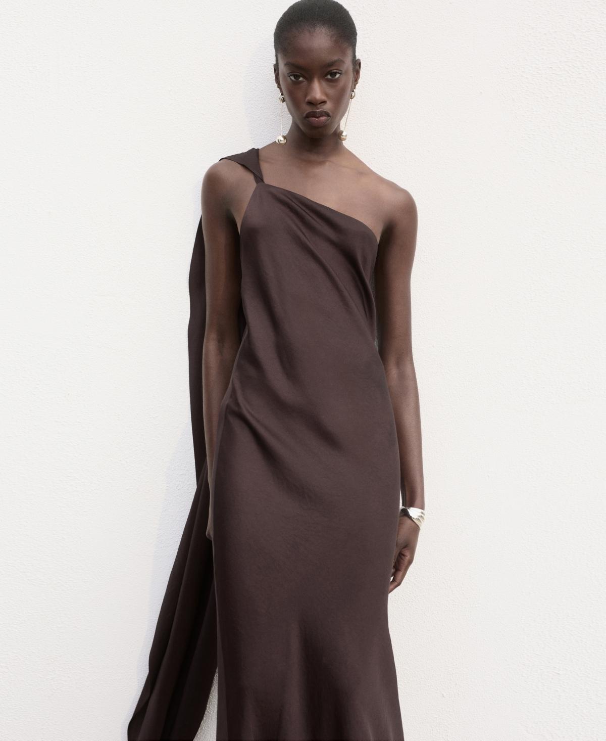 mango brown dress V-Neck Satin in XS (0-2) adding a bold touch. MANGO Satin Scoop Neck Midi