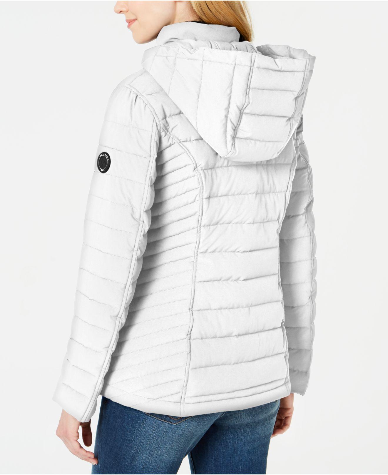 Nautica Synthetic Hooded Packable Puffer Coat in White Lyst