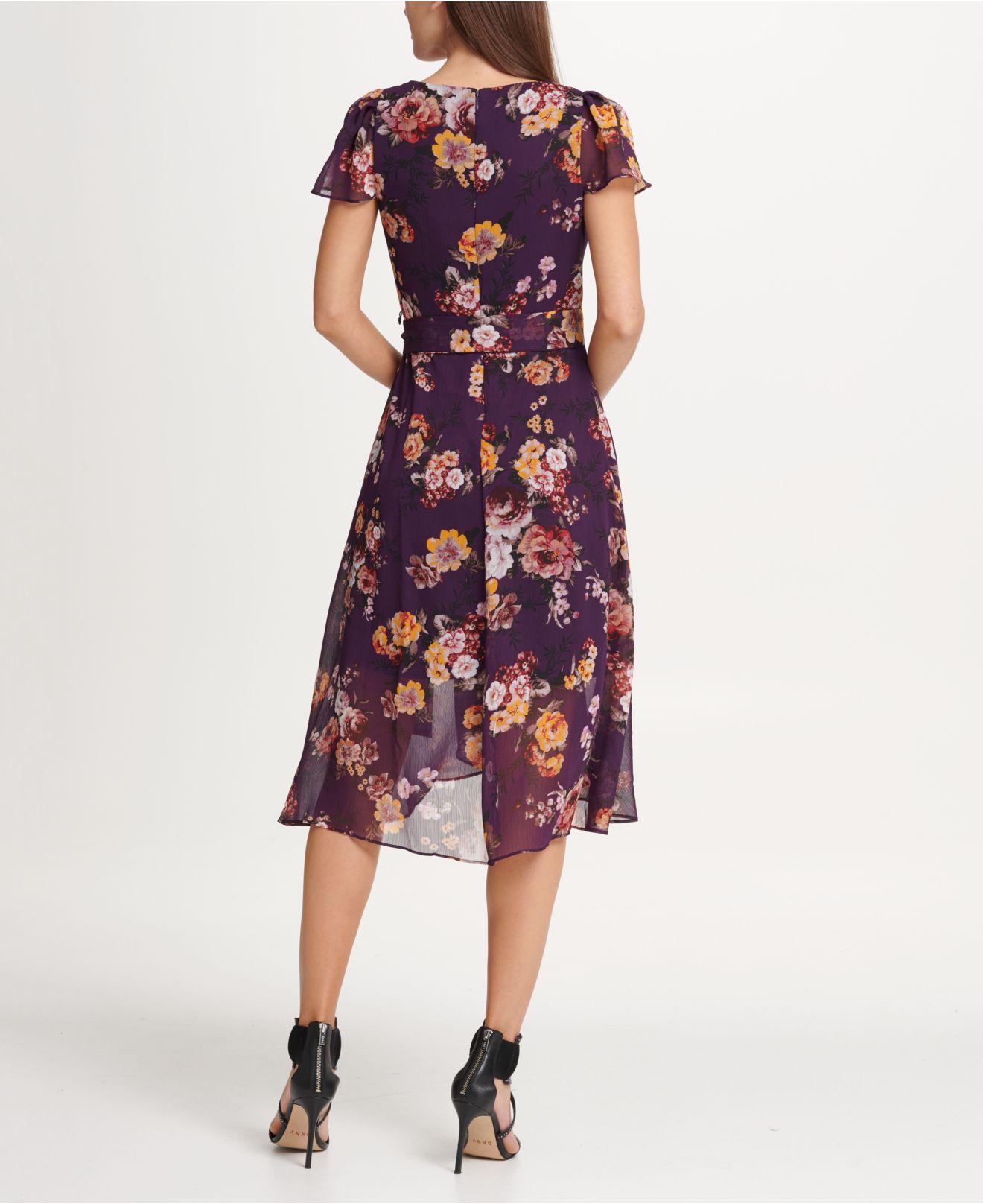 dkny balloon sleeve chiffon midi dress