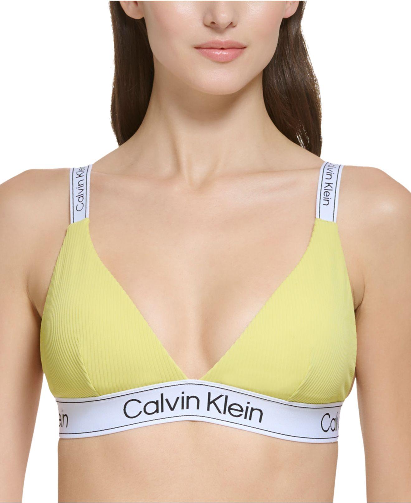 Calvin Klein Ribbed Triangle Logo Bikini Top in Yellow | Lyst