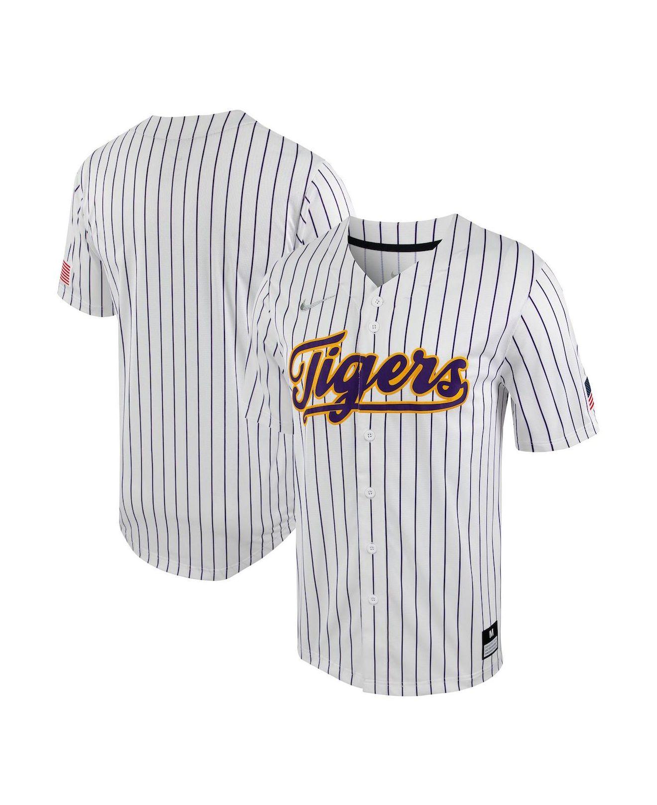 Nike White And Purple Lsu Tigers Pinstripe Replica Full-button Baseball  Jersey