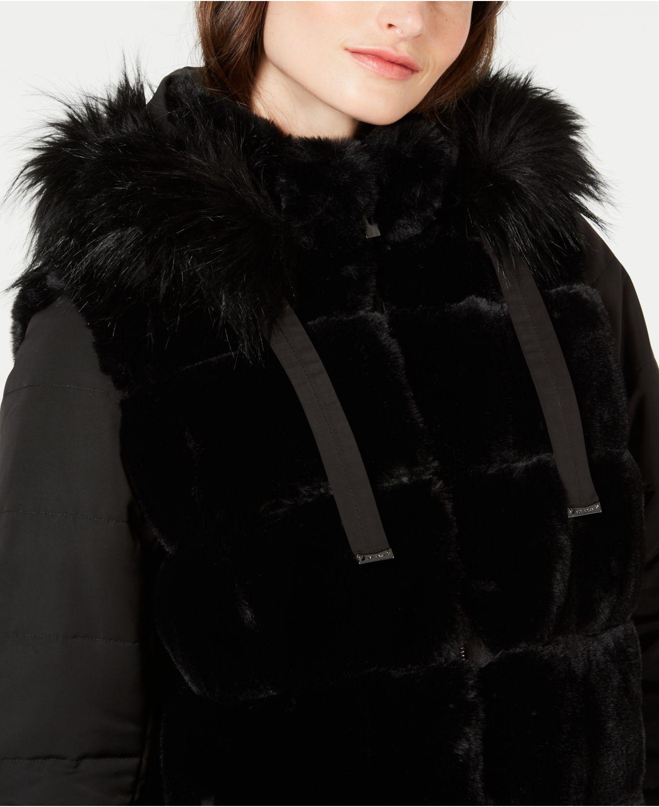 via spiga hooded faux fur coat