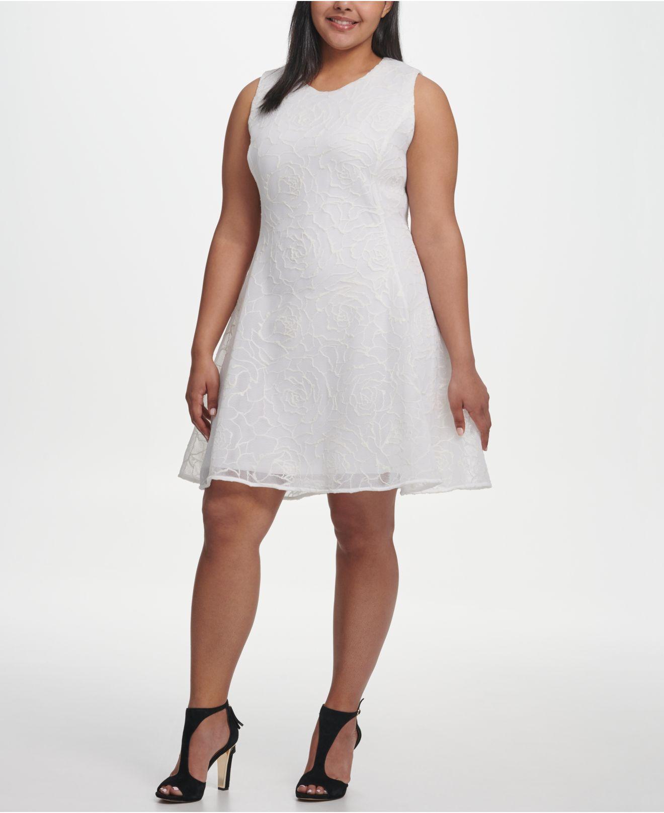 DKNY Synthetic Textured Mesh Fit & Flare Dress in White Lyst