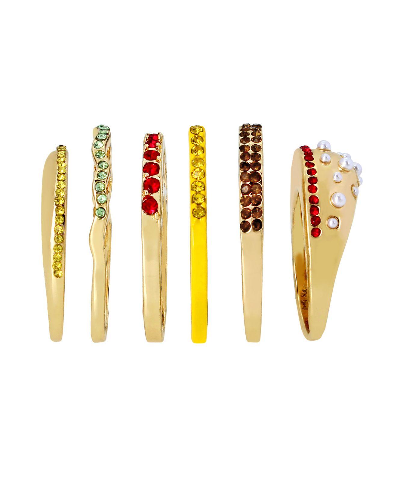 Betsey Johnson Faux Stone Hamburger Stackable Ring Set in Yellow