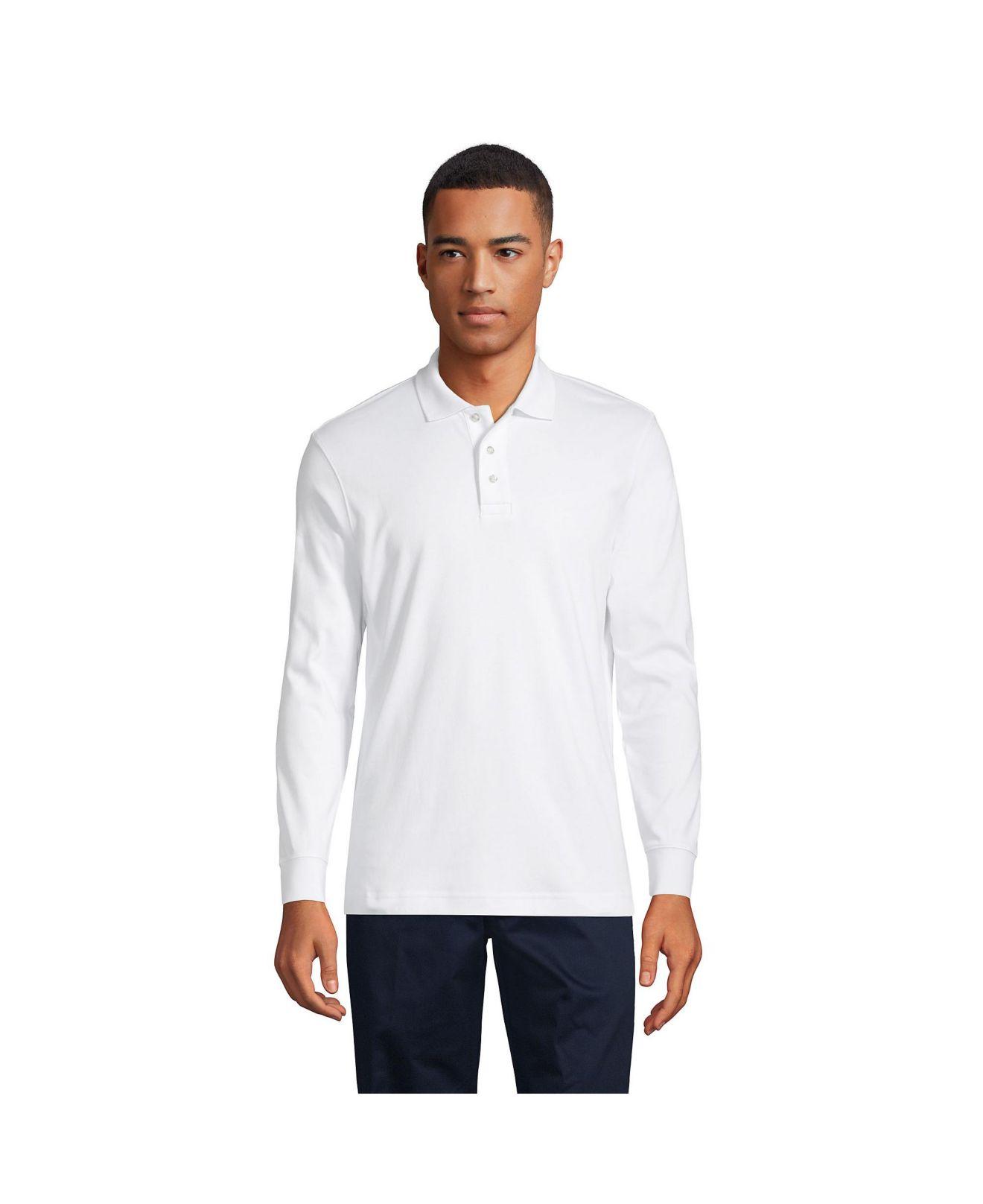 Lands' End Long Sleeve Interlock Polo Shirt in White for Men Lyst
