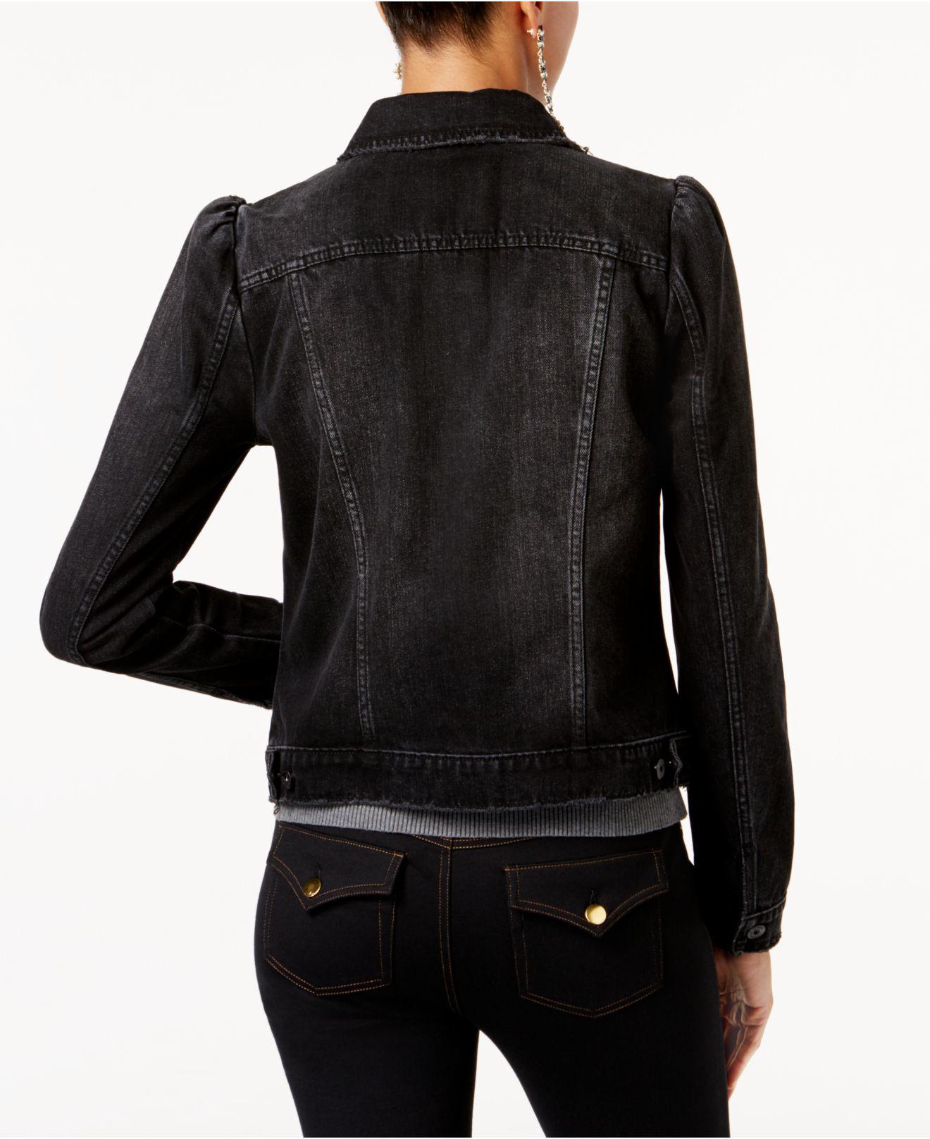 INC International Concepts Puffsleeve Denim Trucker Jacket in Black Lyst