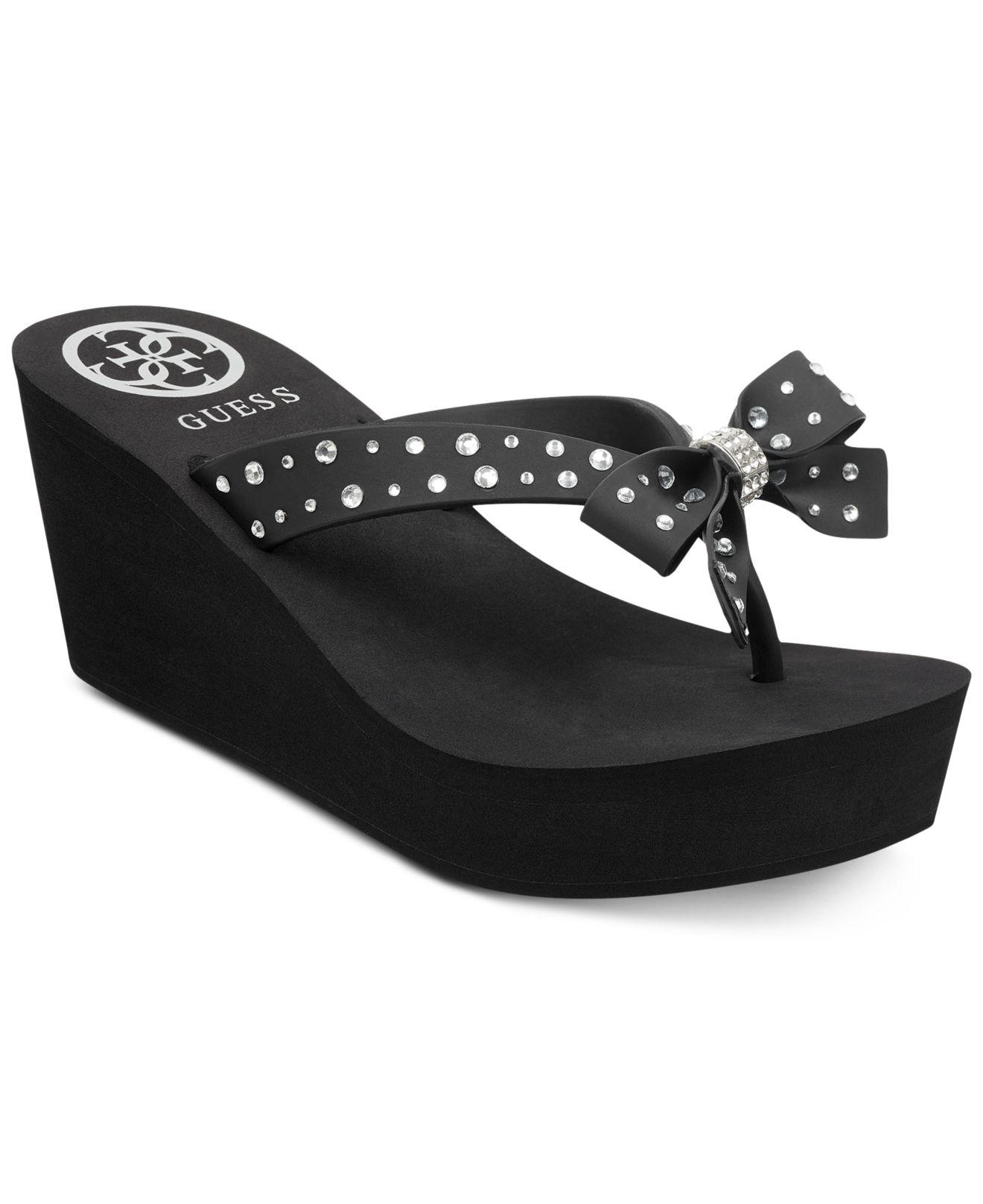 Guess Siarra Flip-flop Wedge Sandals in Black | Lyst