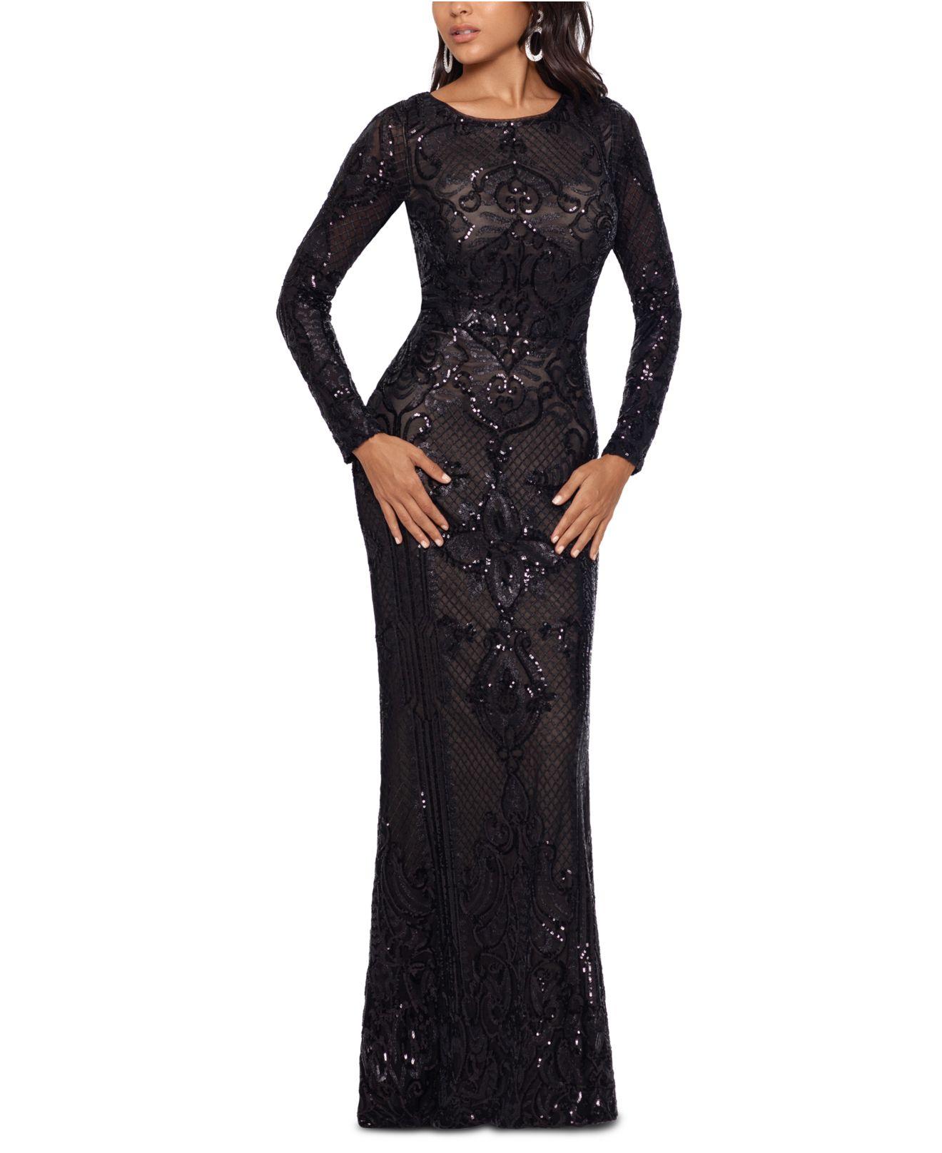 betsy and adam embellished embroidered gown