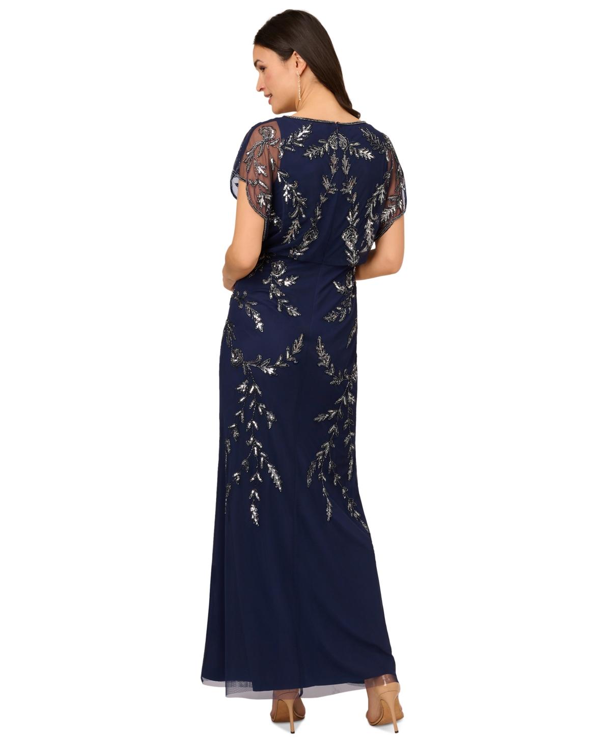 Adrianna Papell Beaded Flutter sleeve Blouson Gown in Blue Lyst