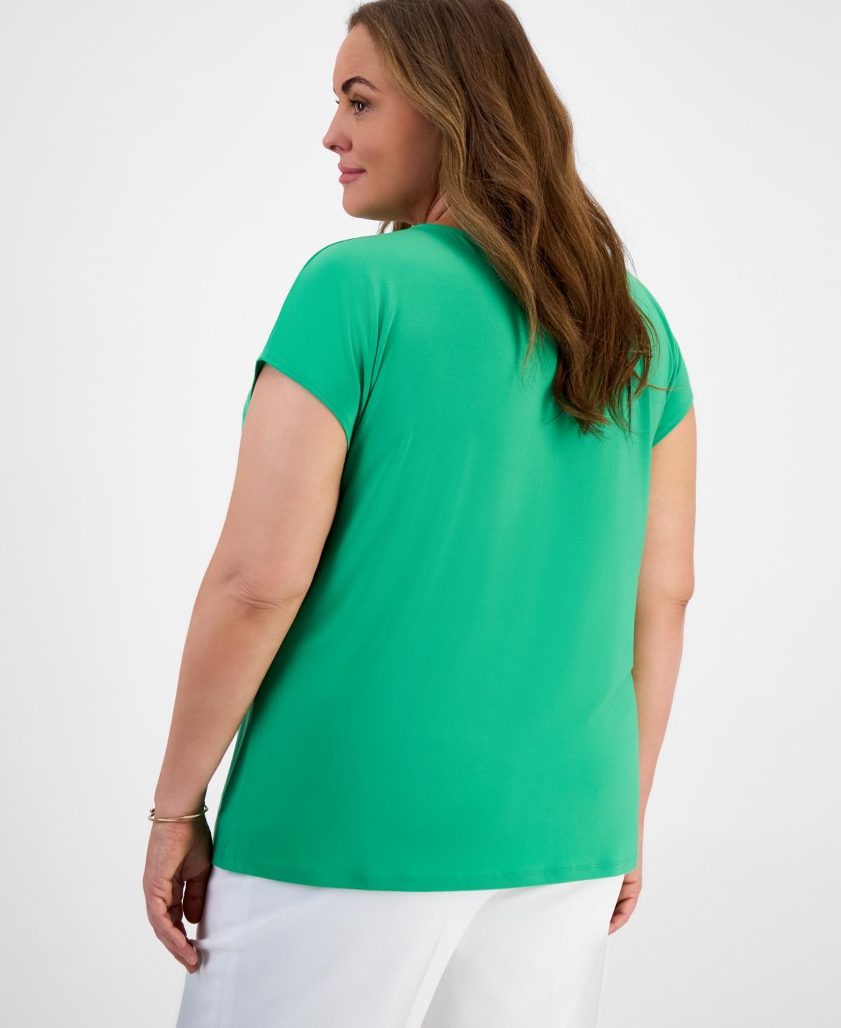 売れ筋商品|||カスパー カットソー トップス レディース Plus Size Keyhole-Neck Pleated Top Apple Green Kasper Plus Size Sleeveless Pleat-neck Keyhole Top In Apple