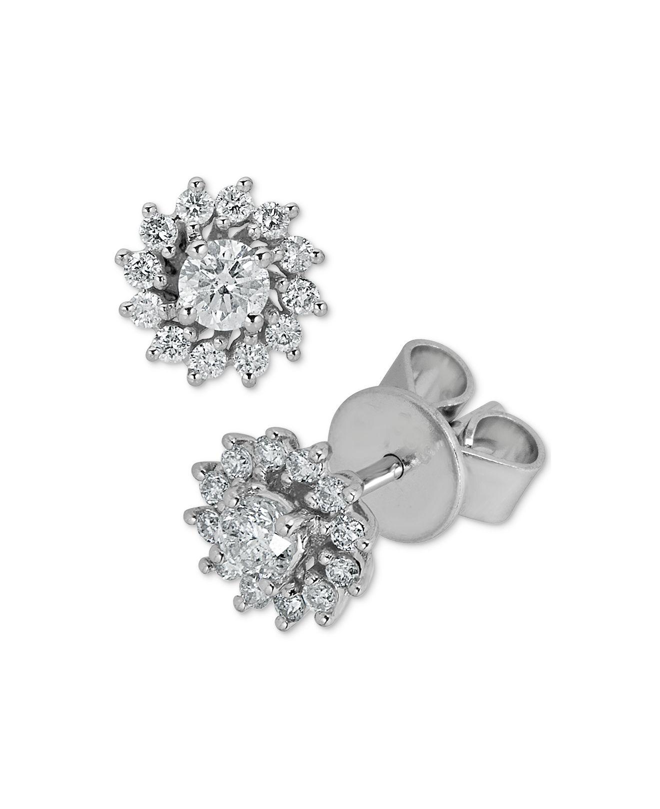 Macy's Diamond Flower Stud Earrings (3/8 Ct. T.w.) In 14k White Gold in
