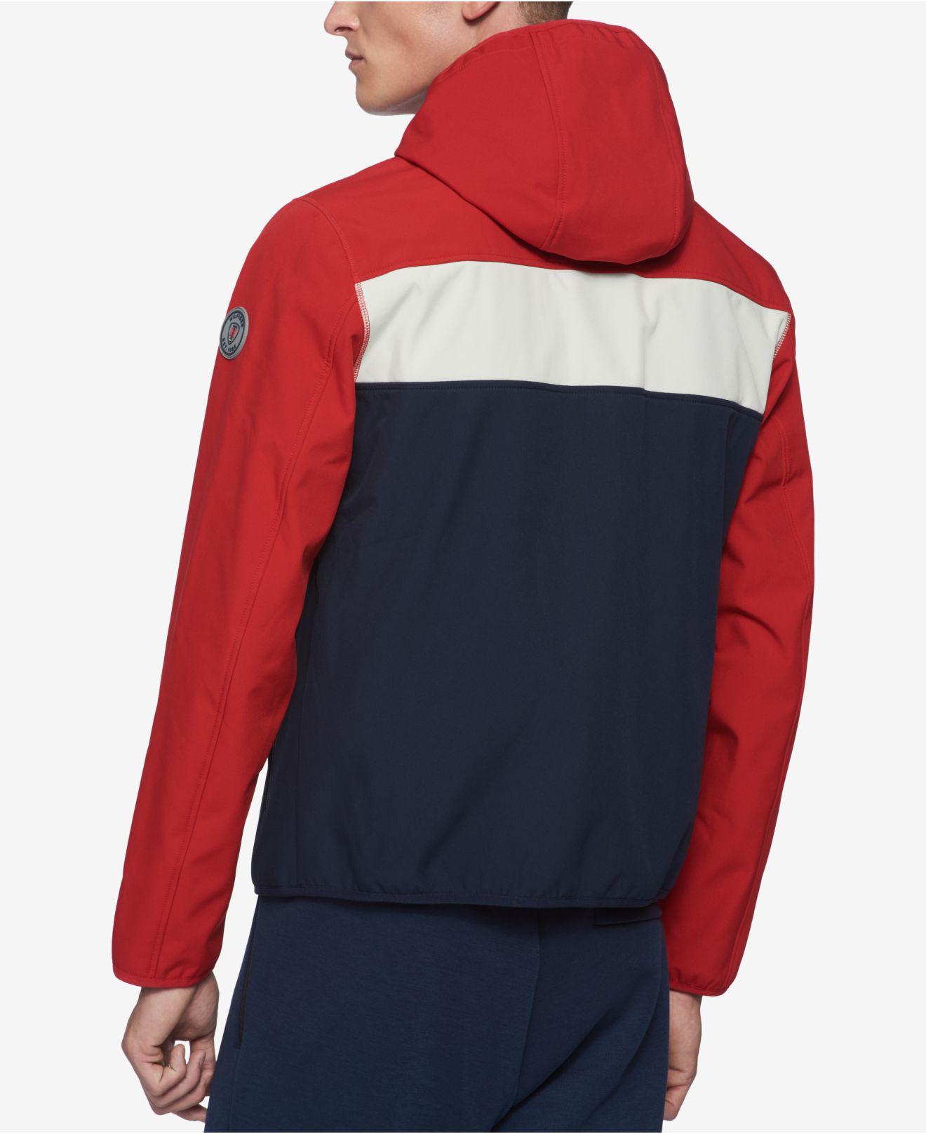 Tommy Hilfiger Fleece Hooded Soft Shell Jacket in Red/White/Blue (Blue