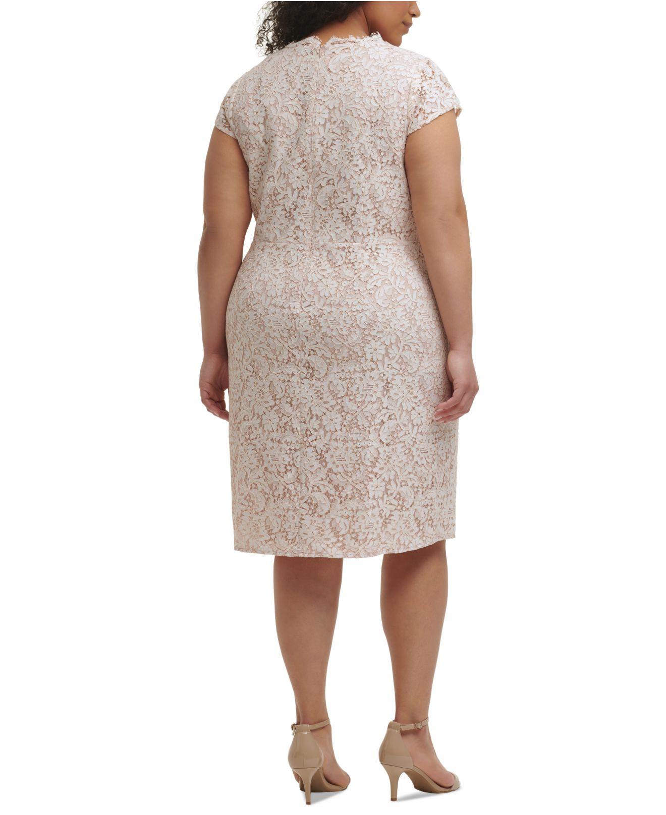 vince camuto asymmetrical ruffle lace fit & flare dress