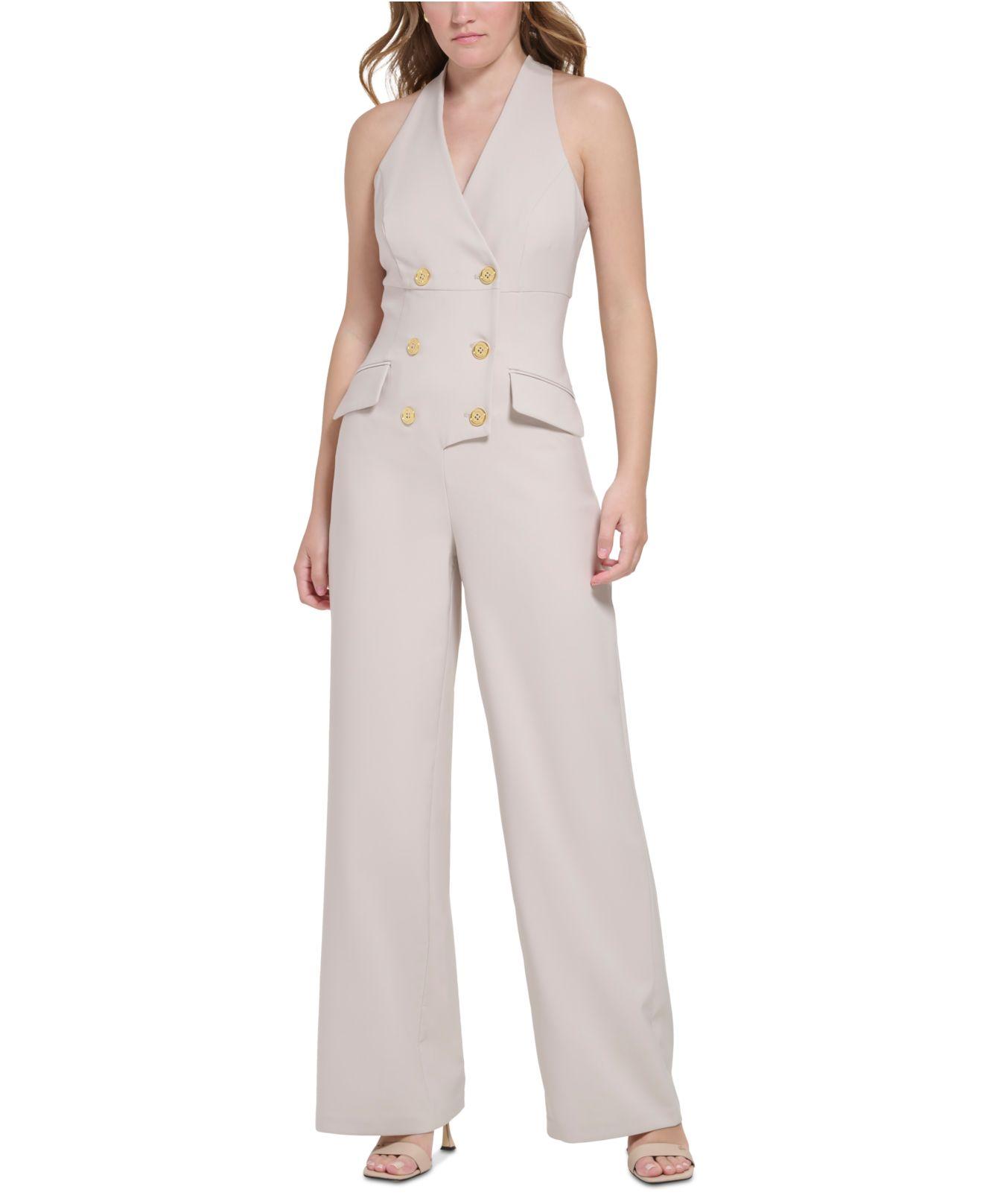 Calvin Klein X-fit Double-breasted Sleeveless Jumpsuit in White | Lyst