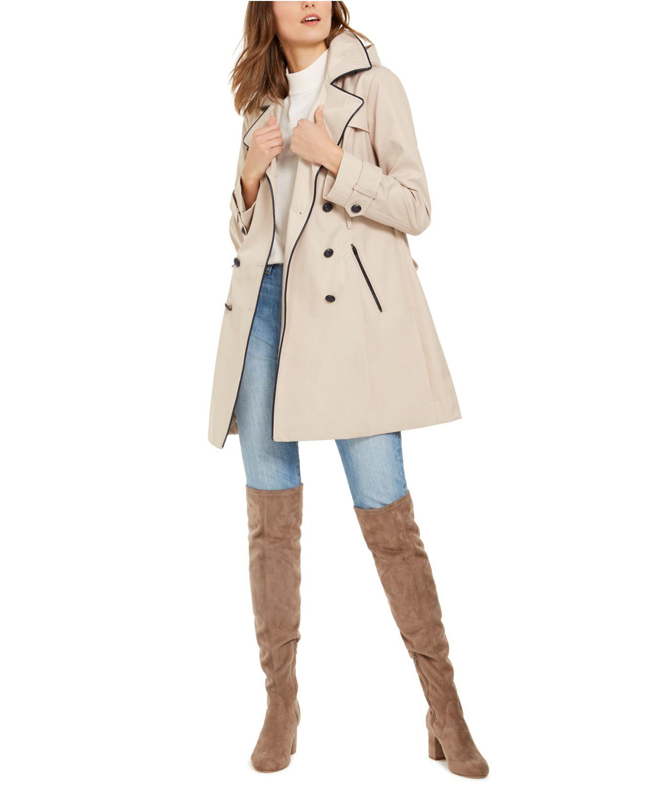 Guess Hooded Faux-leather-trim Water-resistant Double-breasted Trench Coat  in Khaki (Natural) - Lyst