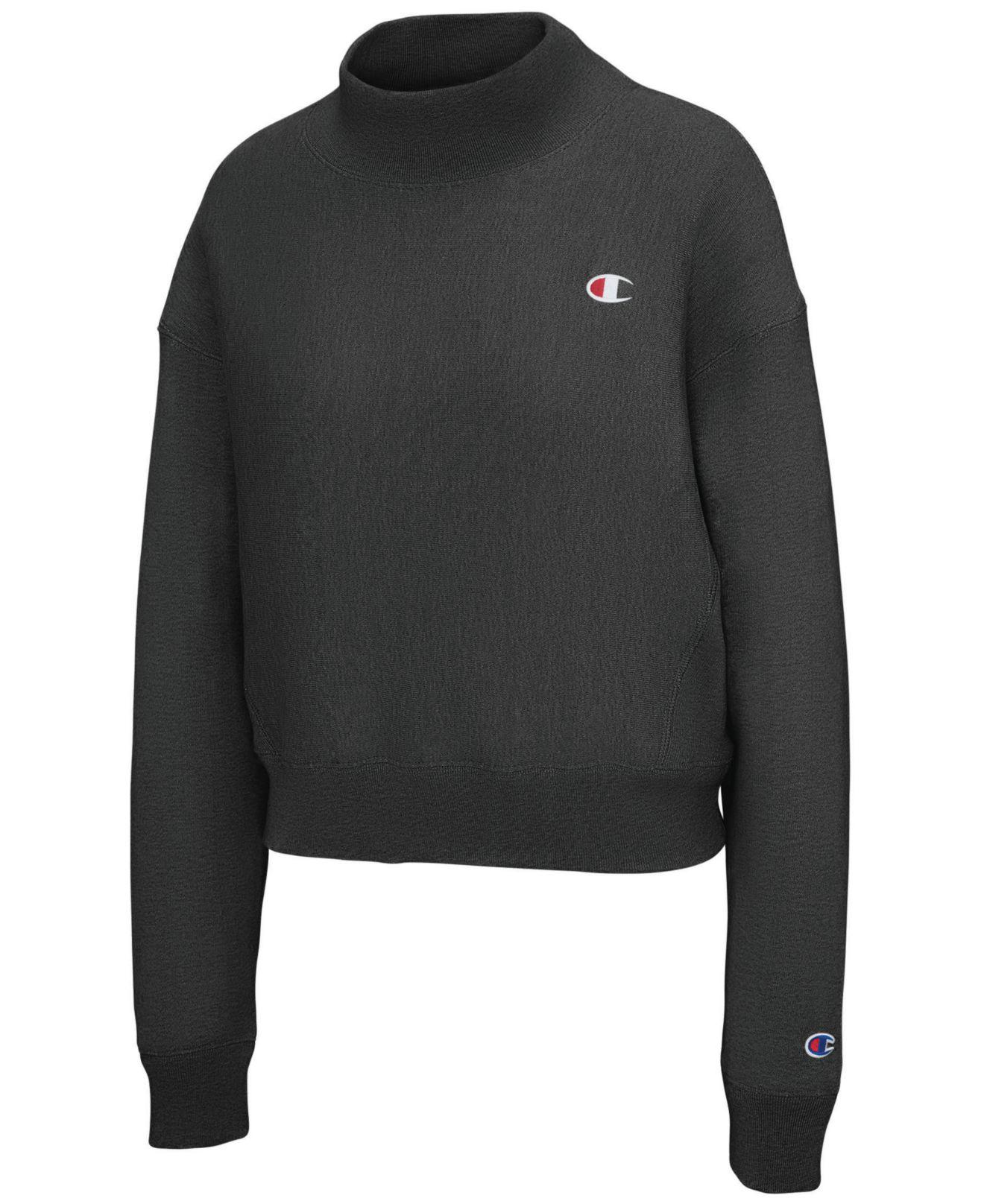 Download Champion Cotton Mock-neck Cropped Sweatshirt in Black - Lyst