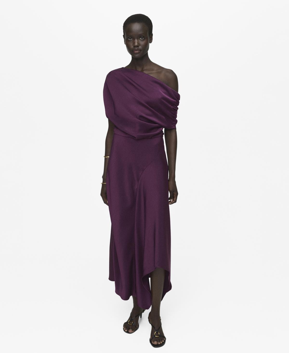Mango Asymmetrical Satin Dress in Purple | Lyst