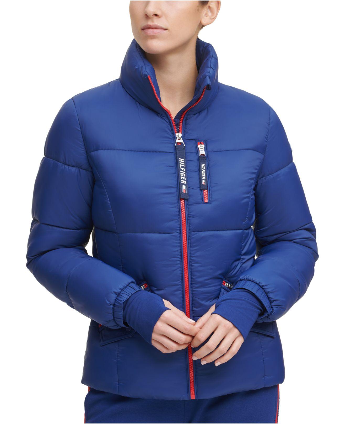 tommy hilfiger sport cropped puffer thumbhole coat
