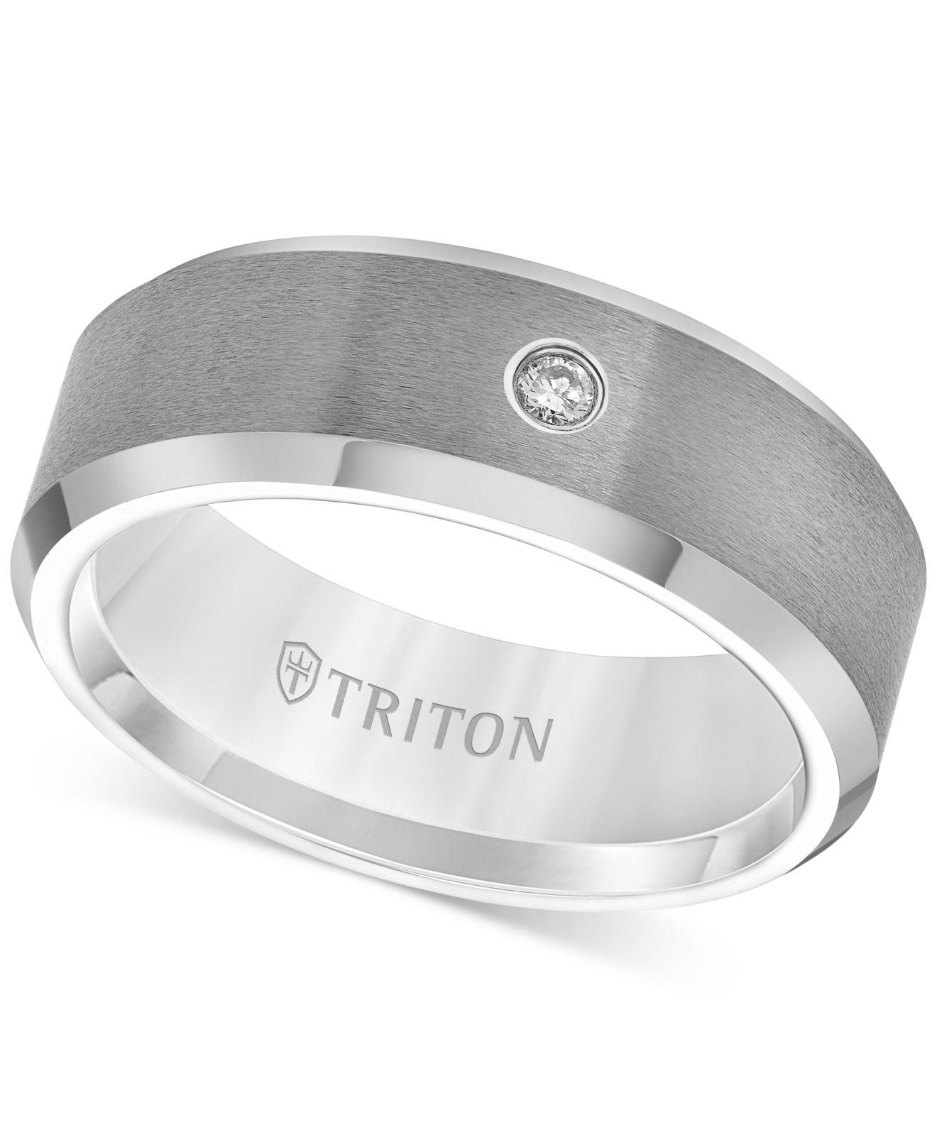 Triton Tungsten Carbide Ring, Single Diamond Accent Wedding Band in  Metallic for Men | Lyst