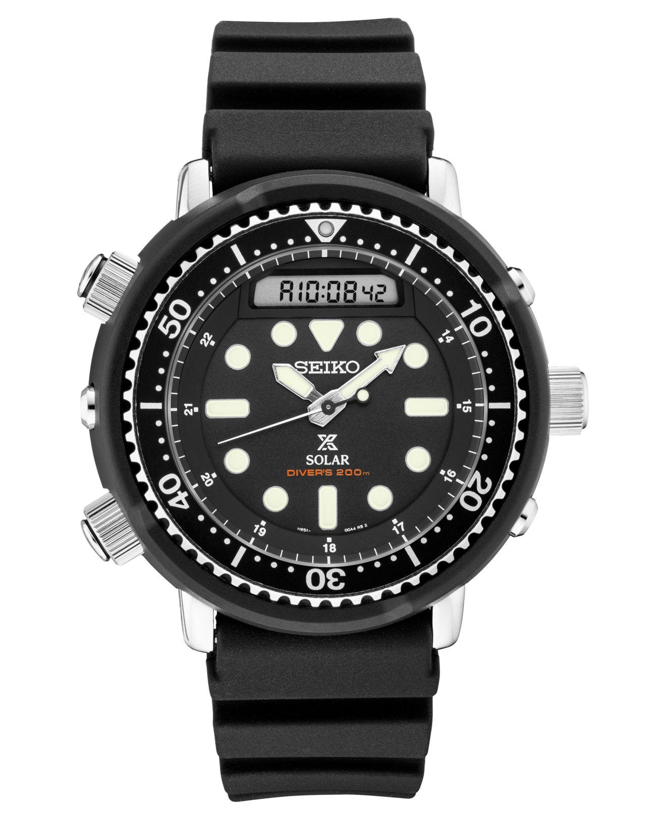 Seiko Solar Analogdigital Prospex Divers Black Silicone Strap Watch 47