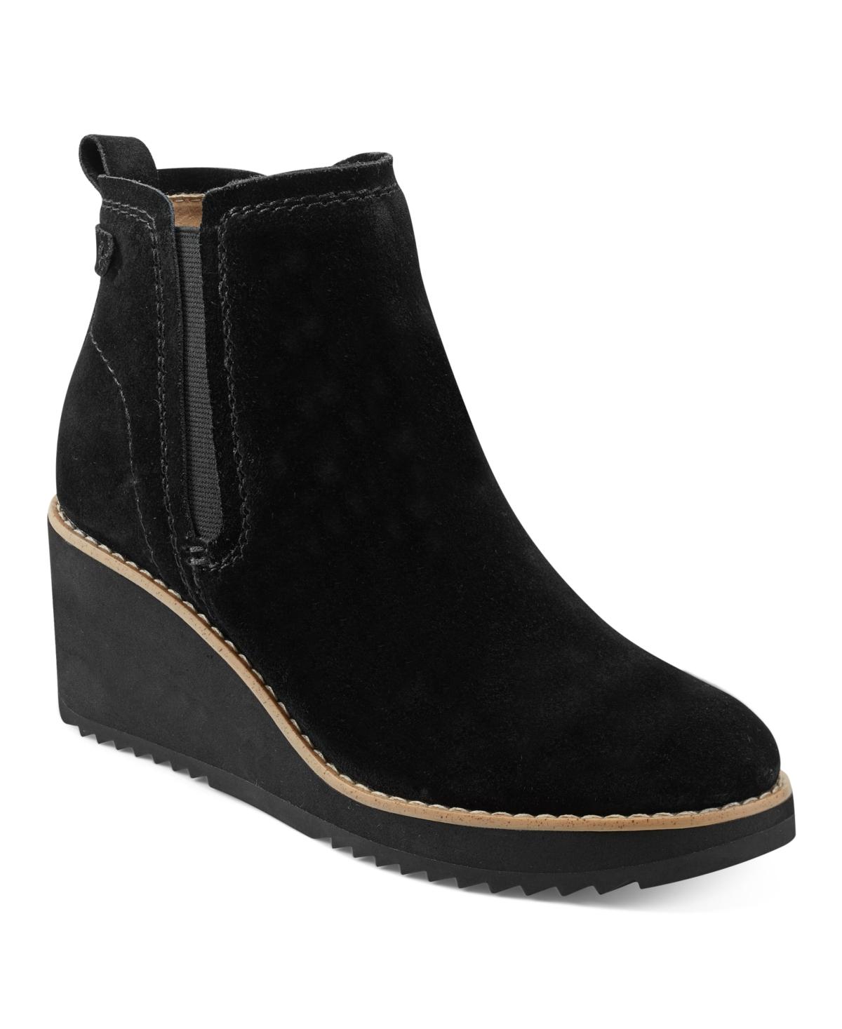 Earth Cleia Slip-on Round Toe Casual Wedge Booties in Black | Lyst