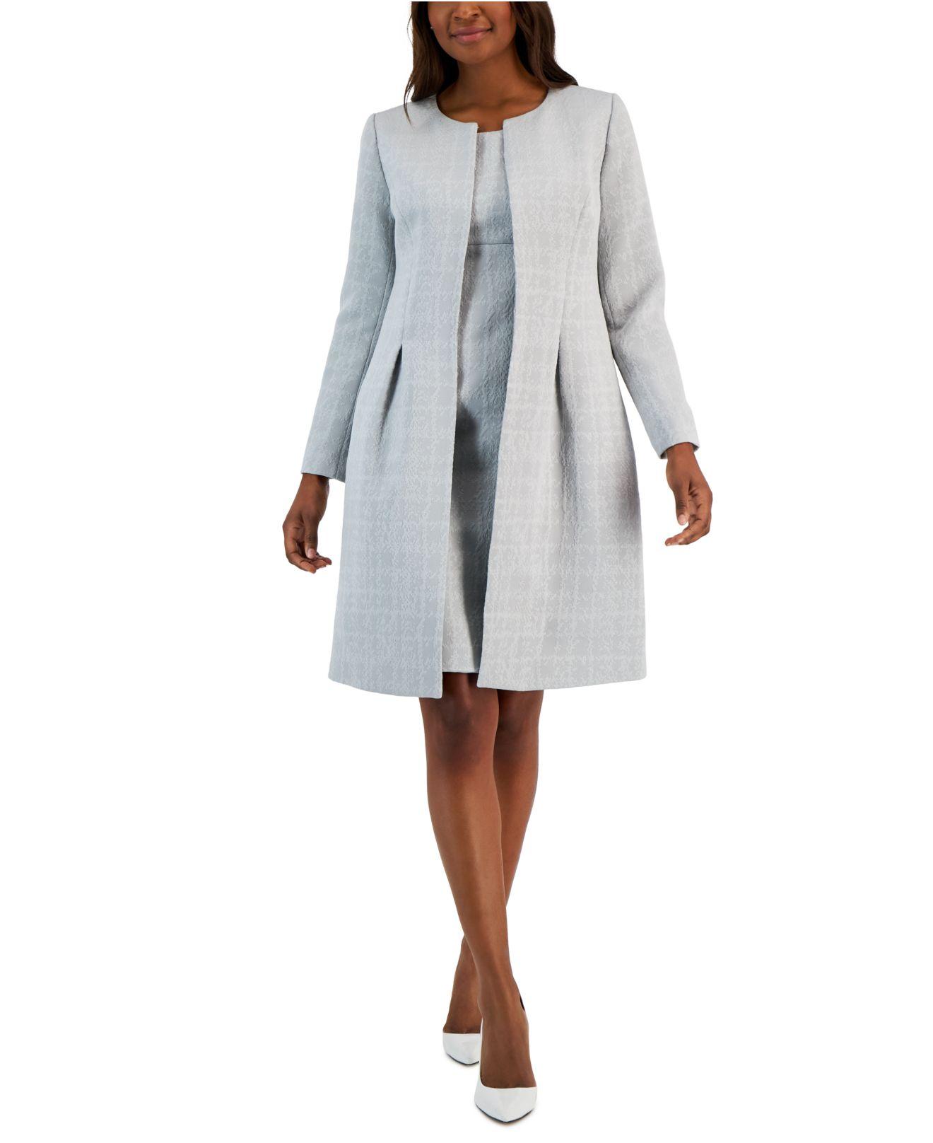 Le Suit Jacquard Long Jacket & Sheath Dress, Regular And Petite Sizes