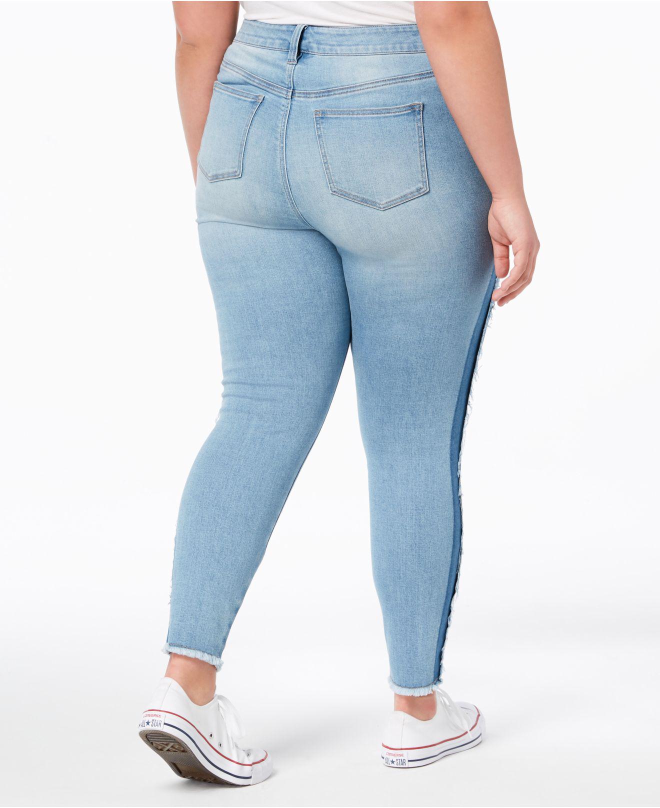 Celebrity Pink Plus Size Ripped Two-Tone Skinny Jeans