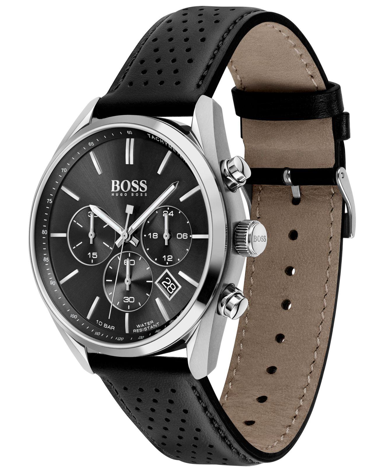 BOSS by HUGO BOSS Champion Chronograph Leather Strap Watch in Silver  (Black) for Men - Lyst