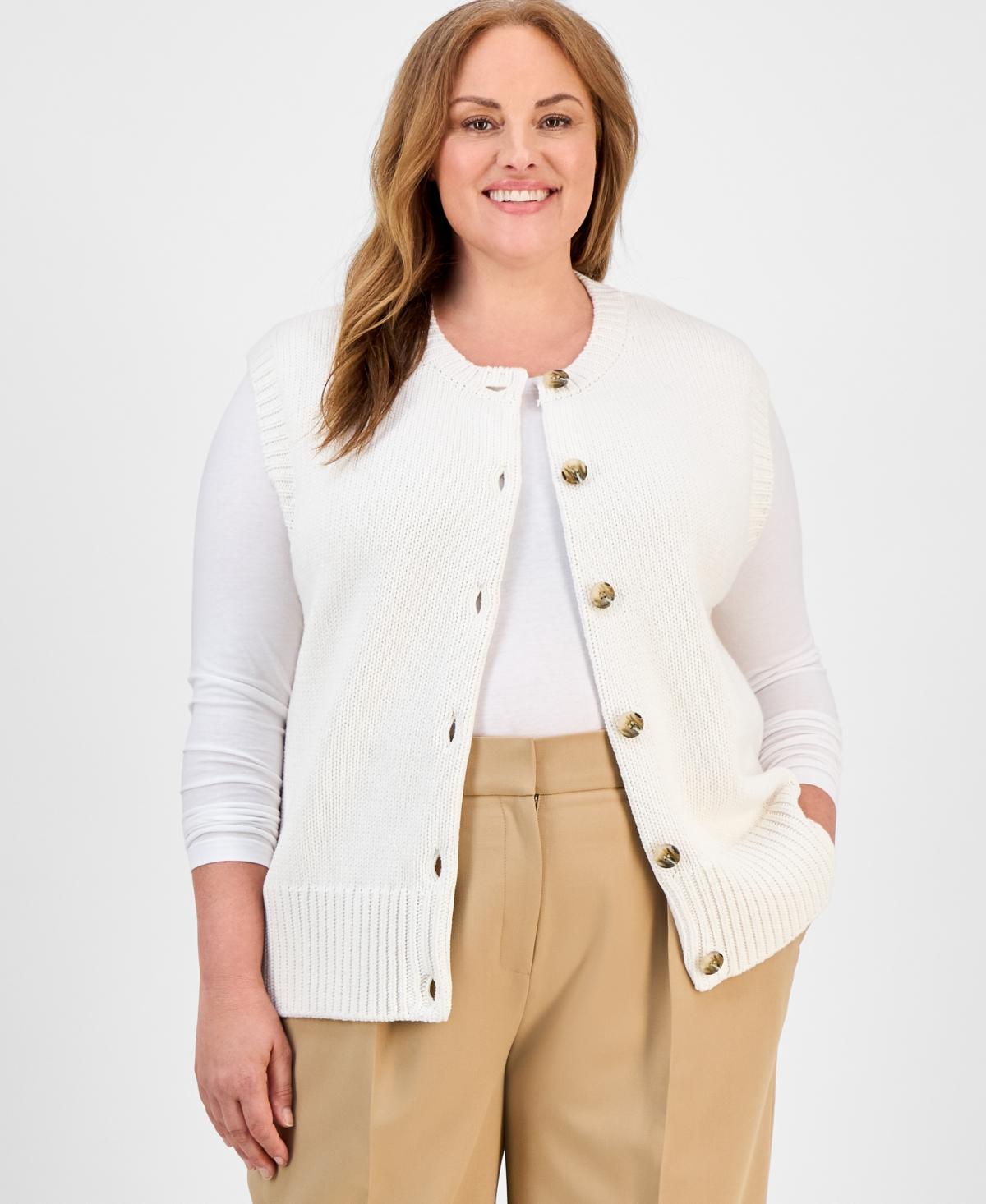 売れ筋商品|||アンクライン ニット&セーター アウター レディース Plus Size Napa Open-Front Cardigan White Dove Anne Klein Cardigans for Women | Online Sale up to 59% off