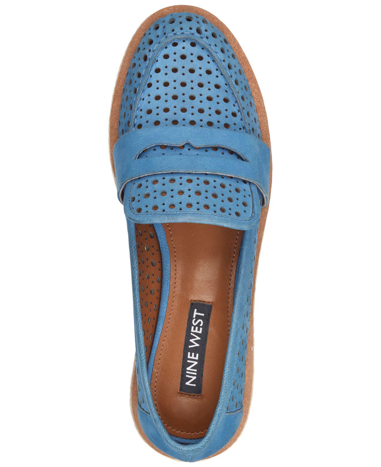 Nine West Leather Gradskool Perforated Penny Loafer (women) in Blue nu