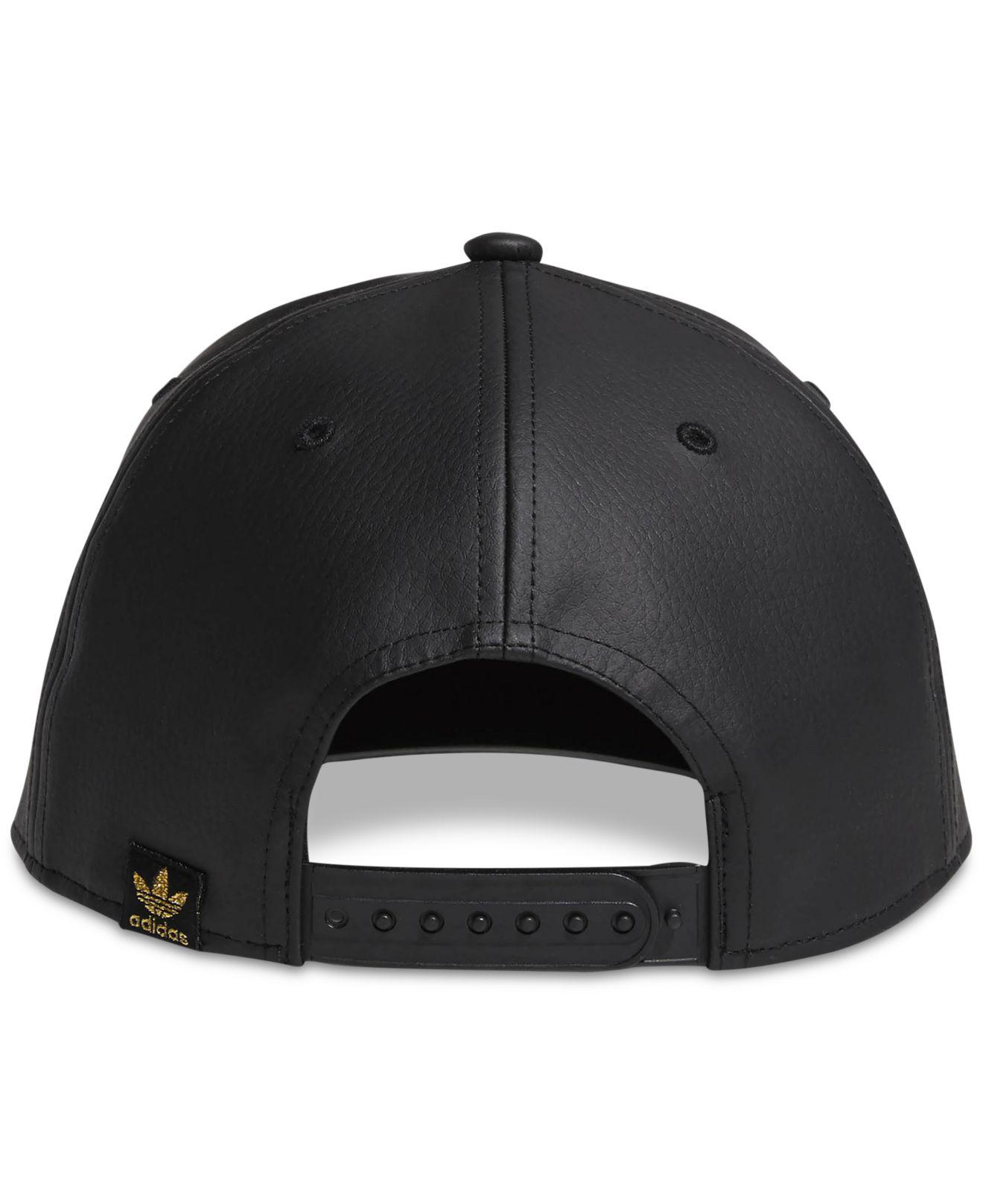 adidas Originals Faux-leather Metallic-logo Hat in Black for Men | Lyst