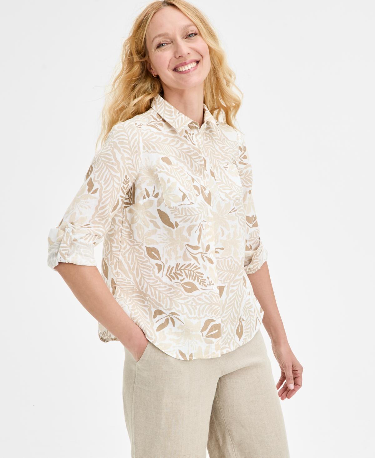 売れ筋商品|||チャータークラブ カットソー トップス レディース Women's Printed 100% Linen Top, Exclusively at Macy's Neutral Combo Charter Club Women's 100% Linen Shirt, Created for Macy's