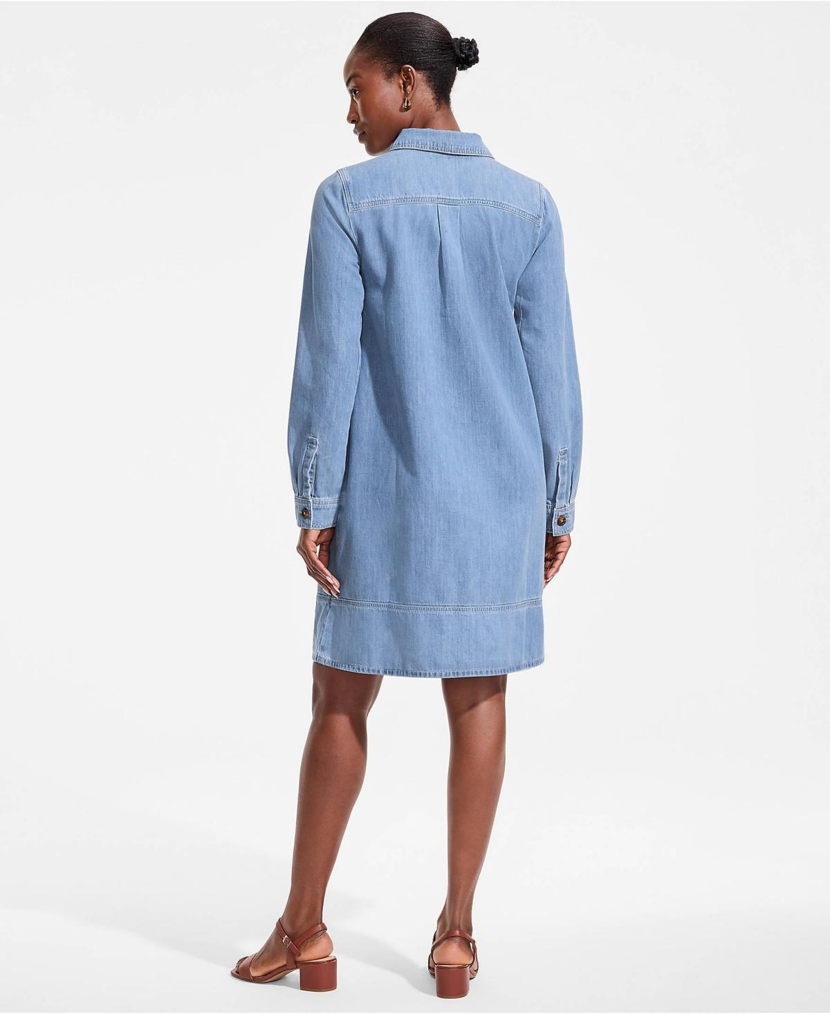Lands' End Light Weight Denim Popover At The Knee Dress in Blue | Lyst