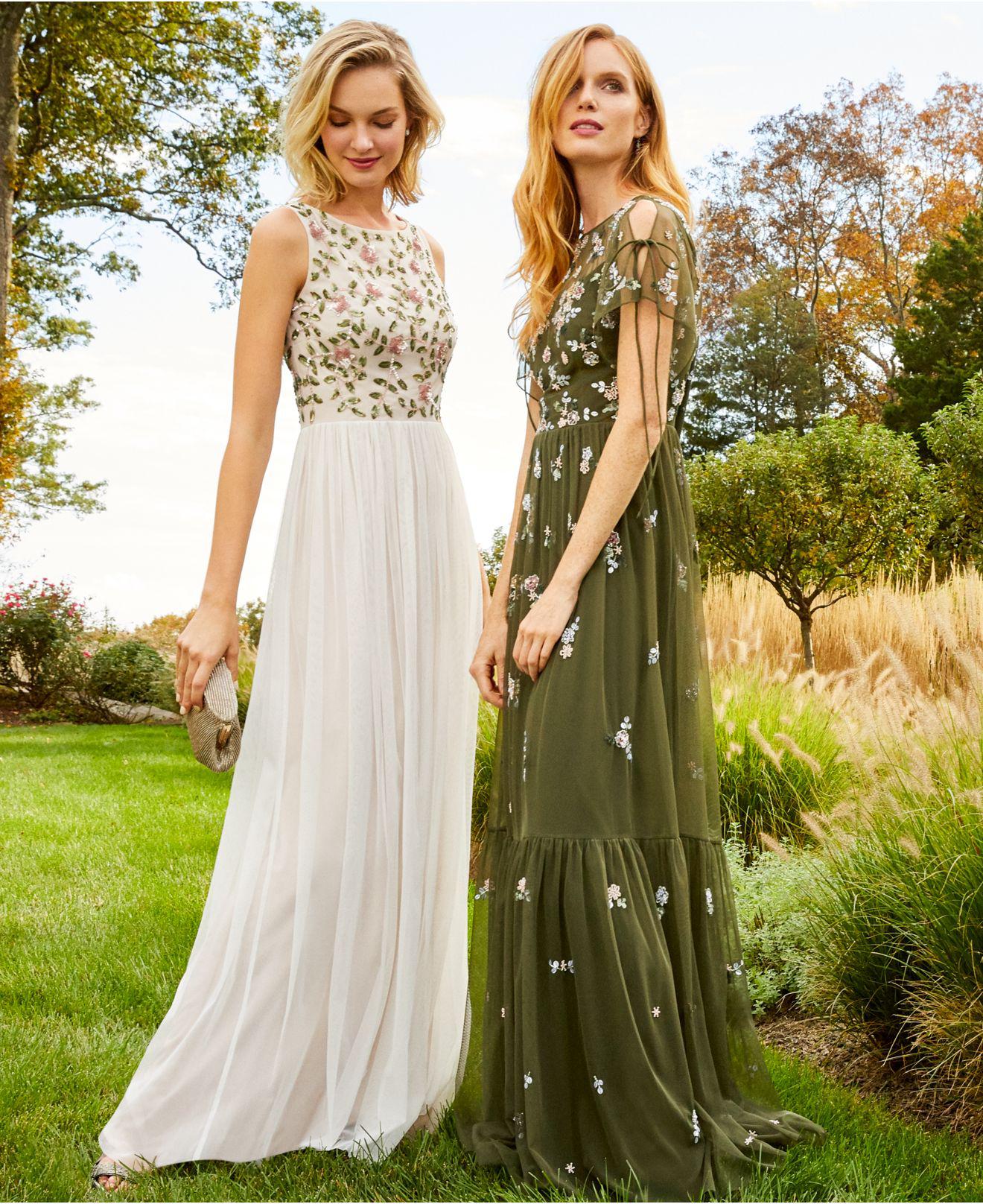 adrianna papell boho beaded mesh gown