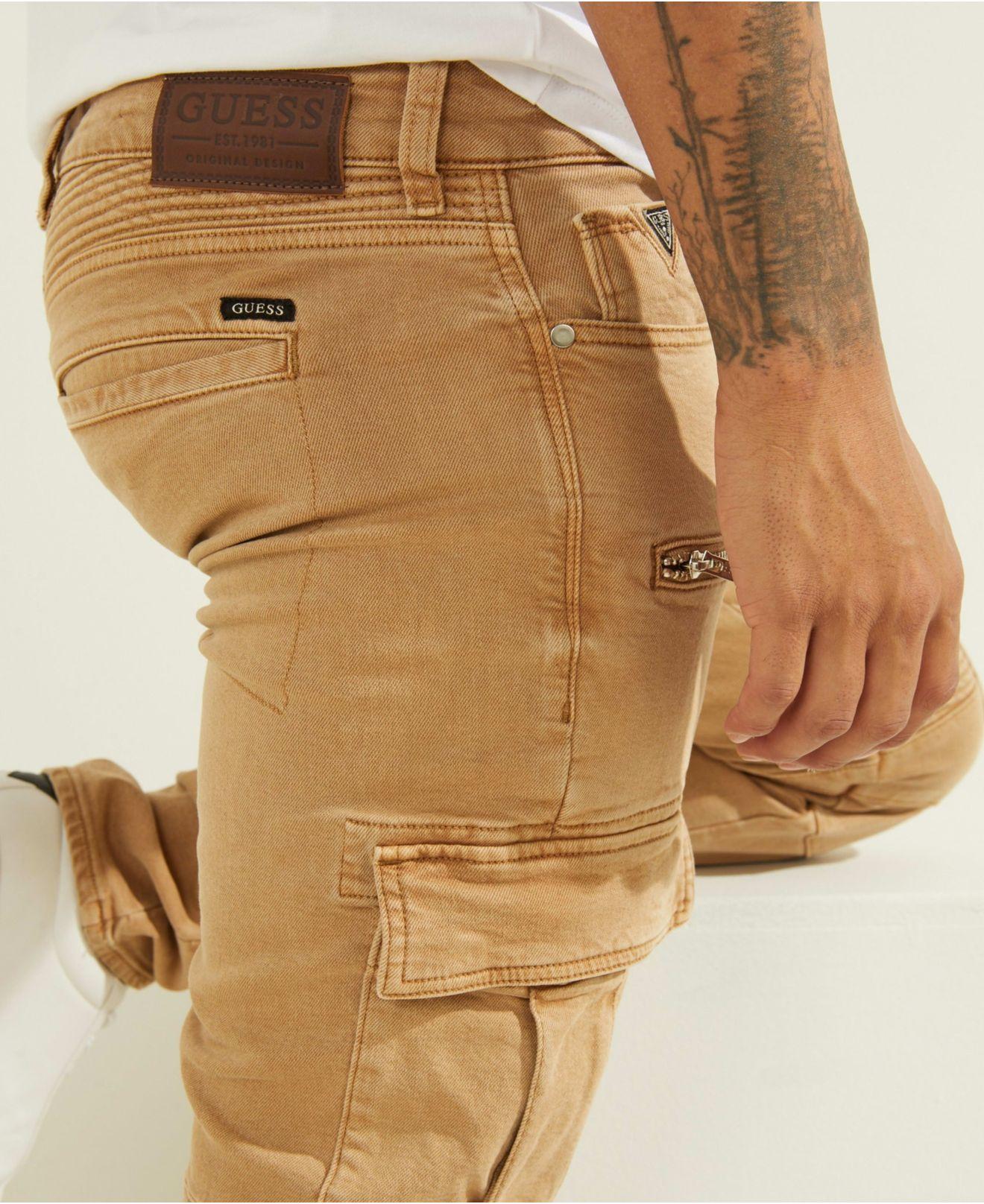 Guess Slim-fit Tapered Cargo Moto Jeans in Natural for Men | Lyst