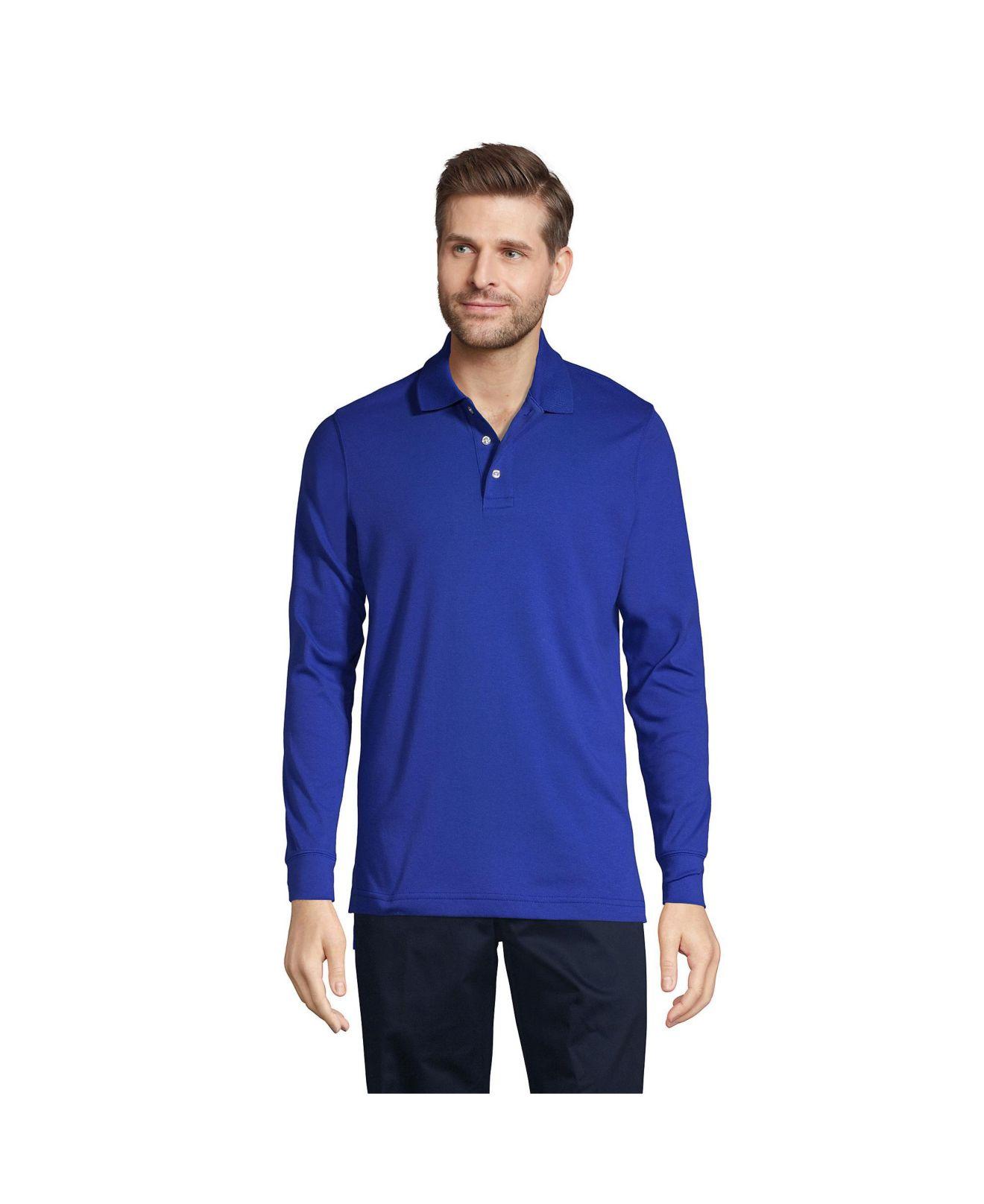 Lands' End Long Sleeve Interlock Polo Shirt in Blue for Men Lyst