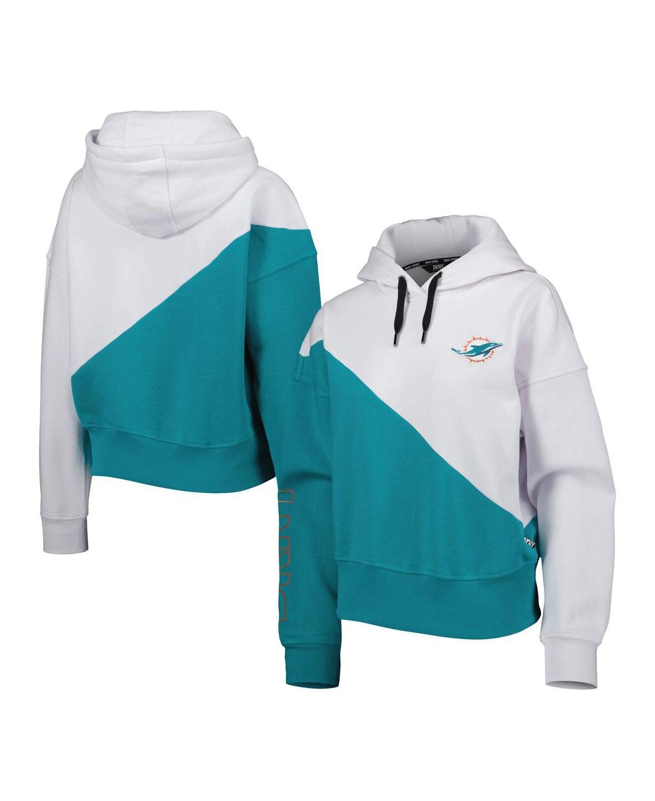 DKNY Sport White, Aqua Miami Dolphins Bobbi Color Blocked Pullover Hoodie  in Blue | Lyst