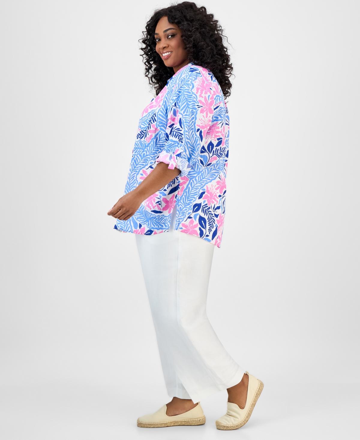 売れ筋商品|||チャータークラブ カットソー トップス レディース Petite Bhavana Multi Floral Print Linen Shirt, Exclusively at Macy's Bright White Charter Club Petite Bhavana Multi Floral Print Linen Shirt