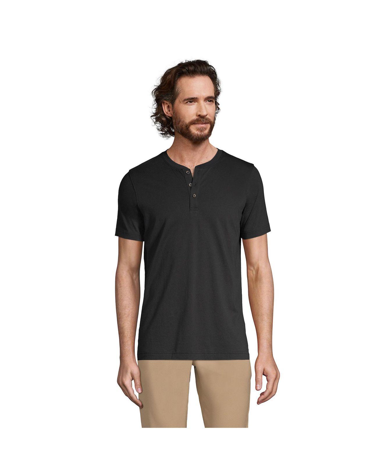 Lands' End Tall Short Sleeve Supima Jersey Henley Tshirt in Black for