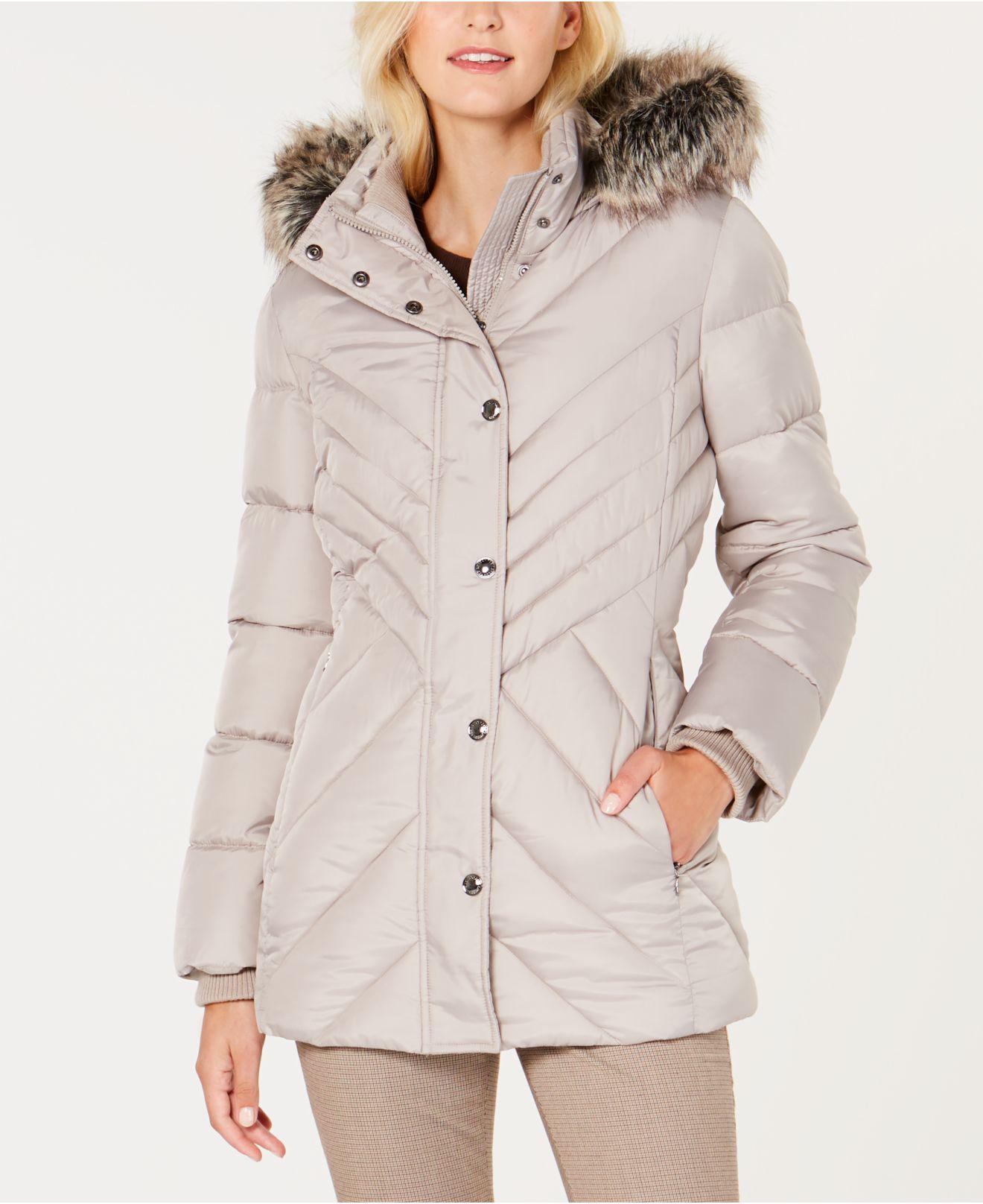 london fog faux fur hooded puffer coat